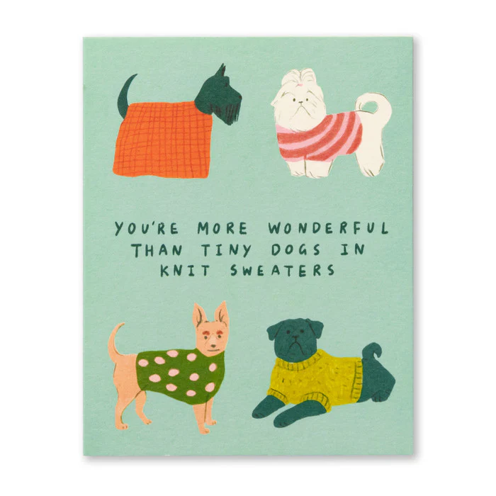 Friendship Card-You're More Wonderful Than Tiny Dogs in Knit Sweaters