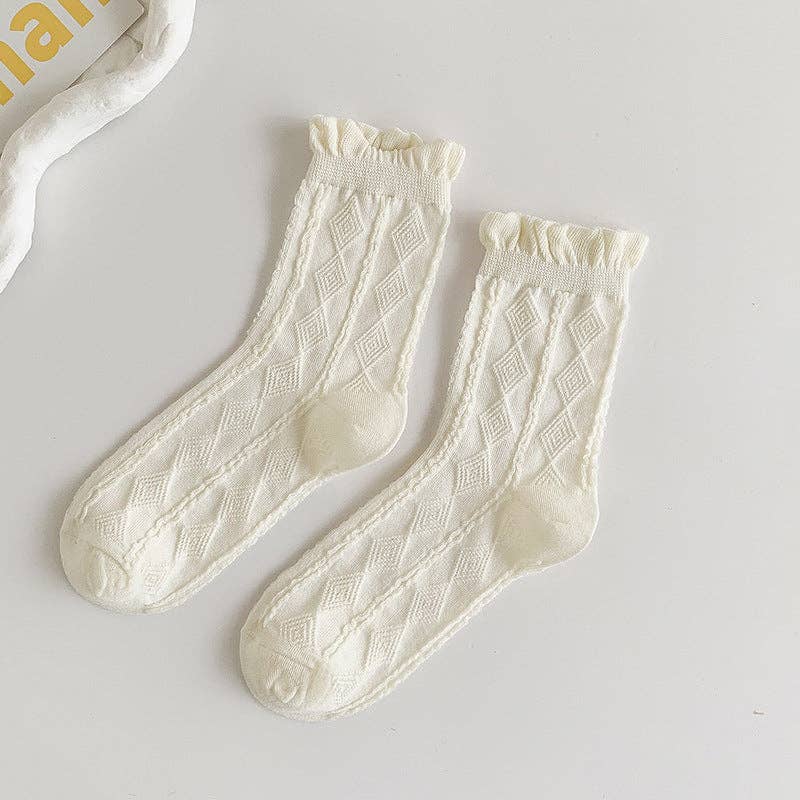 White Rolled Edge Socks for Women - Image 6