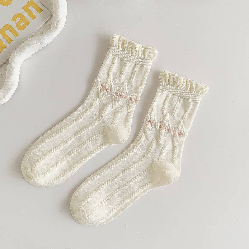 White Rolled Edge Socks for Women - Image 8