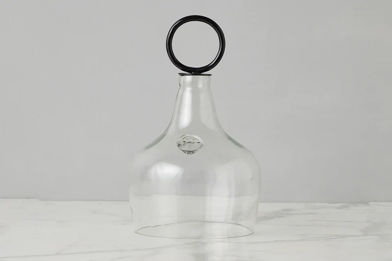 Glass Cloche Food Cover, Black Ring Handle, Small