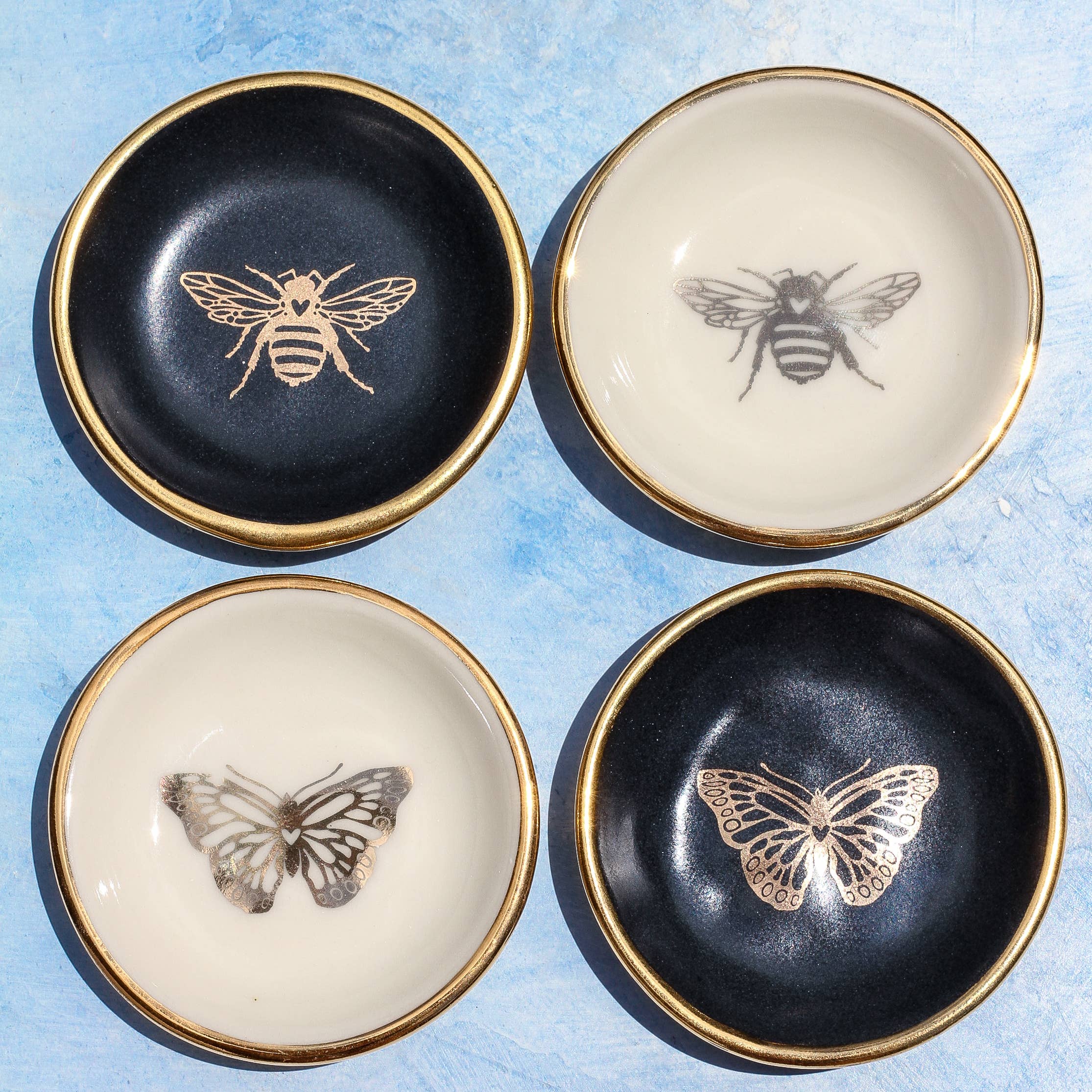 Gold Bee Ring Dish | Handmade Pottery Trinket Dish (black) - Image 3