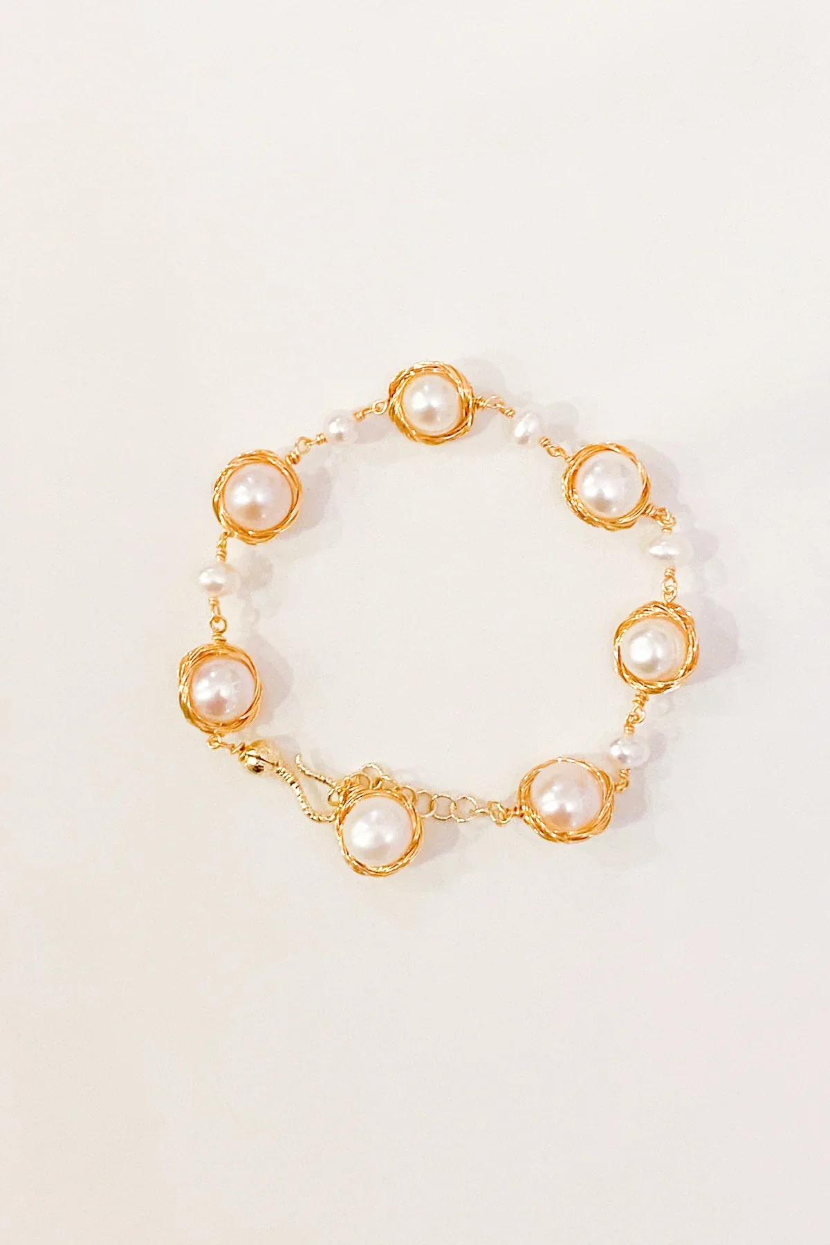 Gold wrapped freshwater pearl bracelet