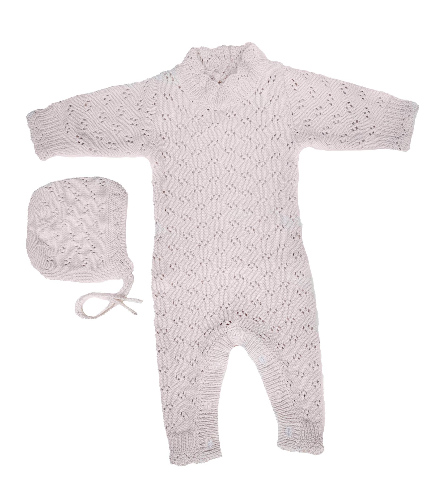 Grace Knitted Romper with Hat 2pc Set Apricot pink or Plum - Image 4