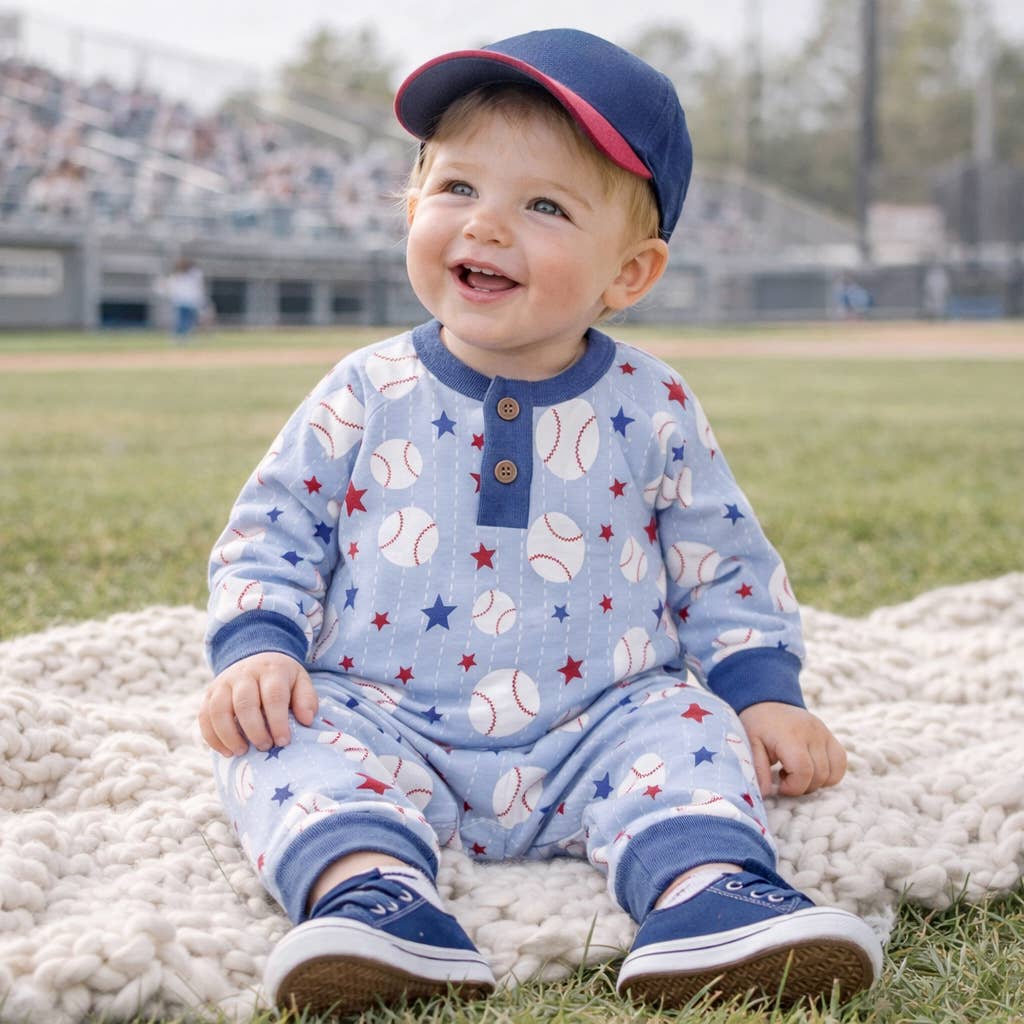 Grand Slam Bamboo Baseball Henley Romper - Image 2