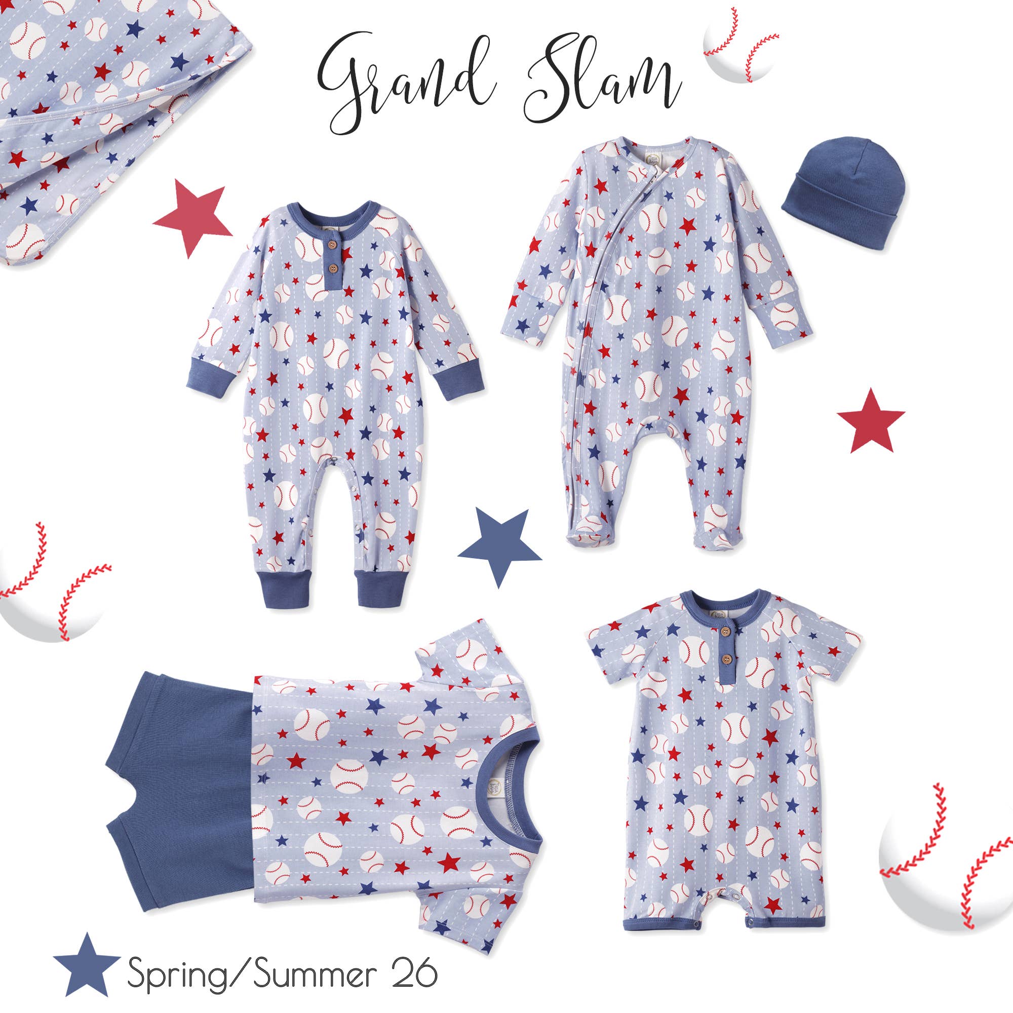 Grand Slam Baseball Bamboo Shorty Romper - Image 3