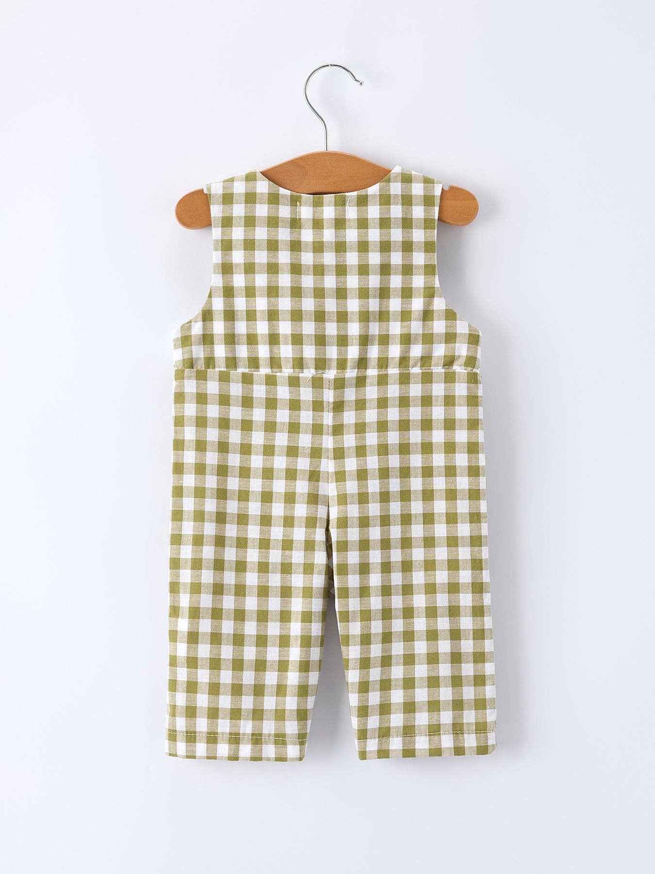 Green Plaid Fish Smocked Baby Boy Romper - Image 2