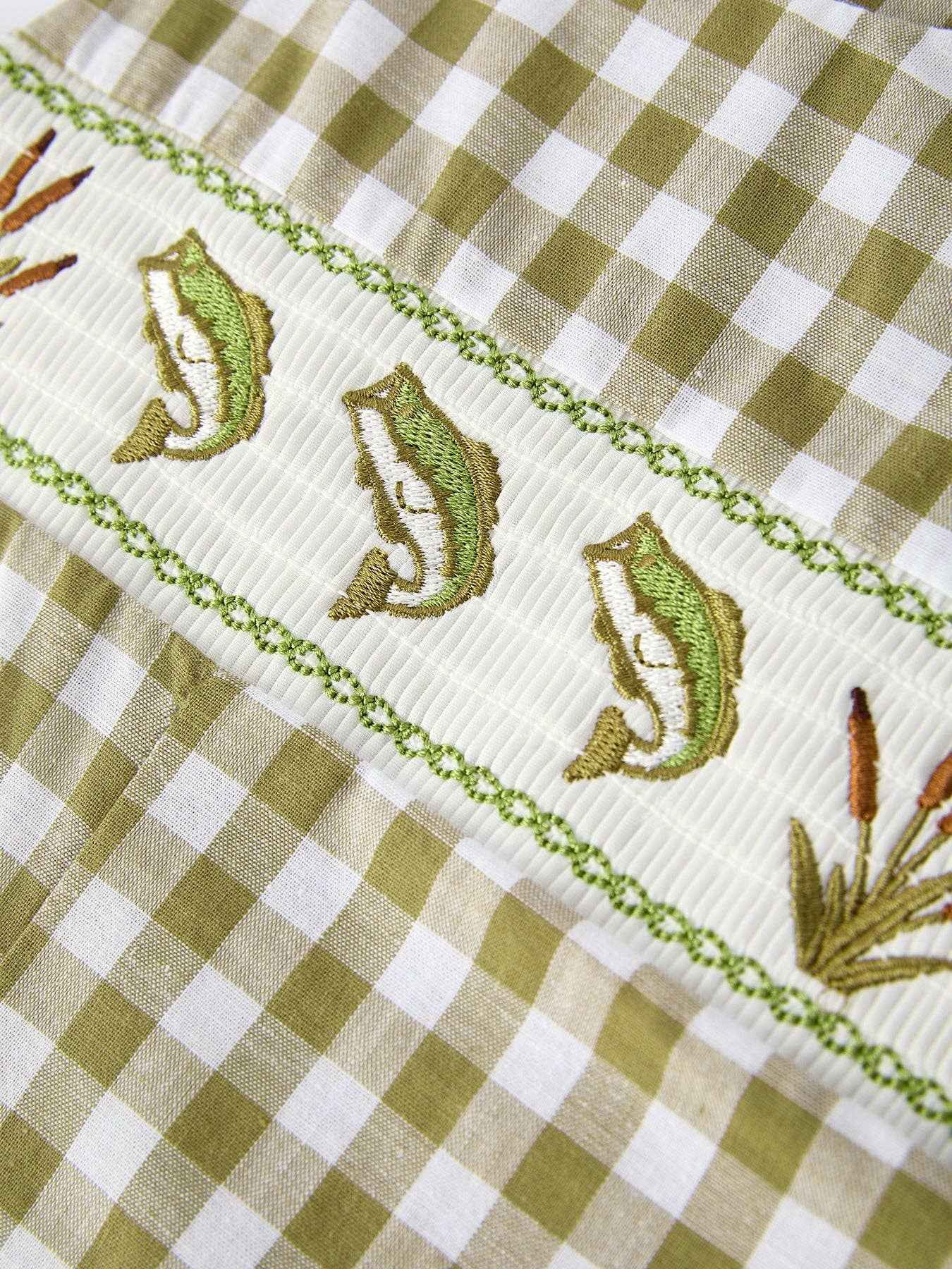 Green Plaid Fish Smocked Baby Boy Romper - Image 4