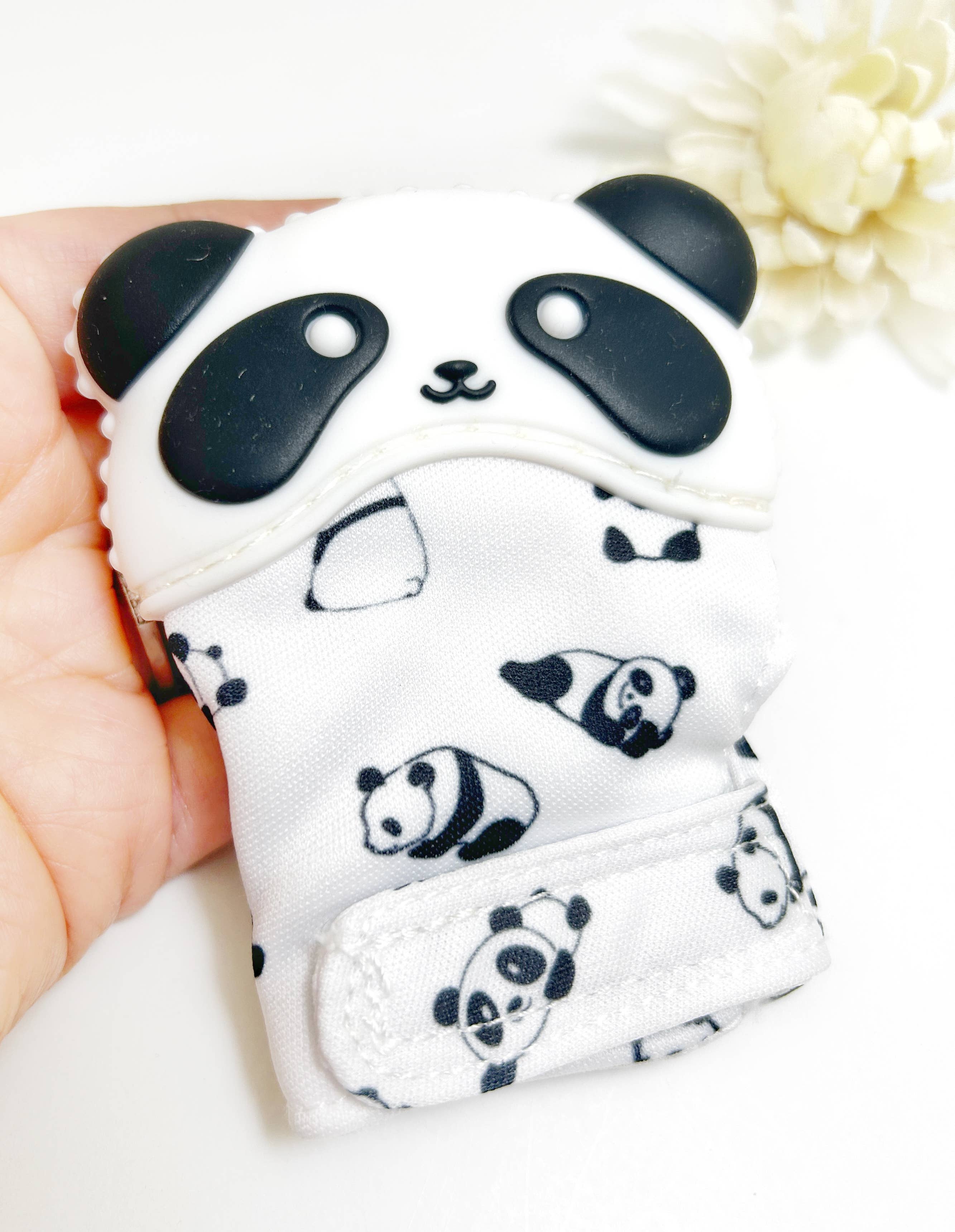 Monochromatic Panda Baby Teething Mitten - Image 5