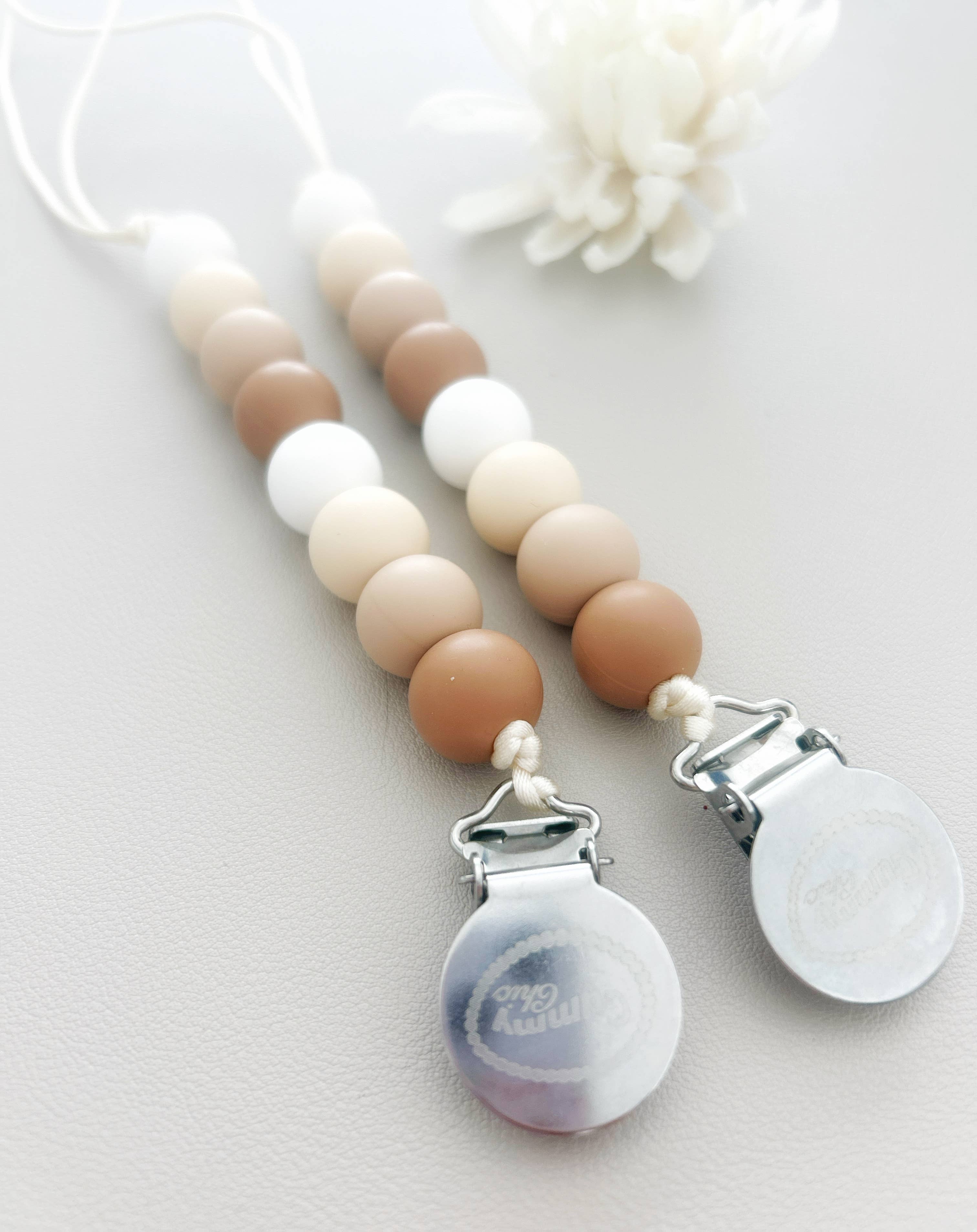 Neutral Beige Silicone Beaded Pacifier Clip - Image 4
