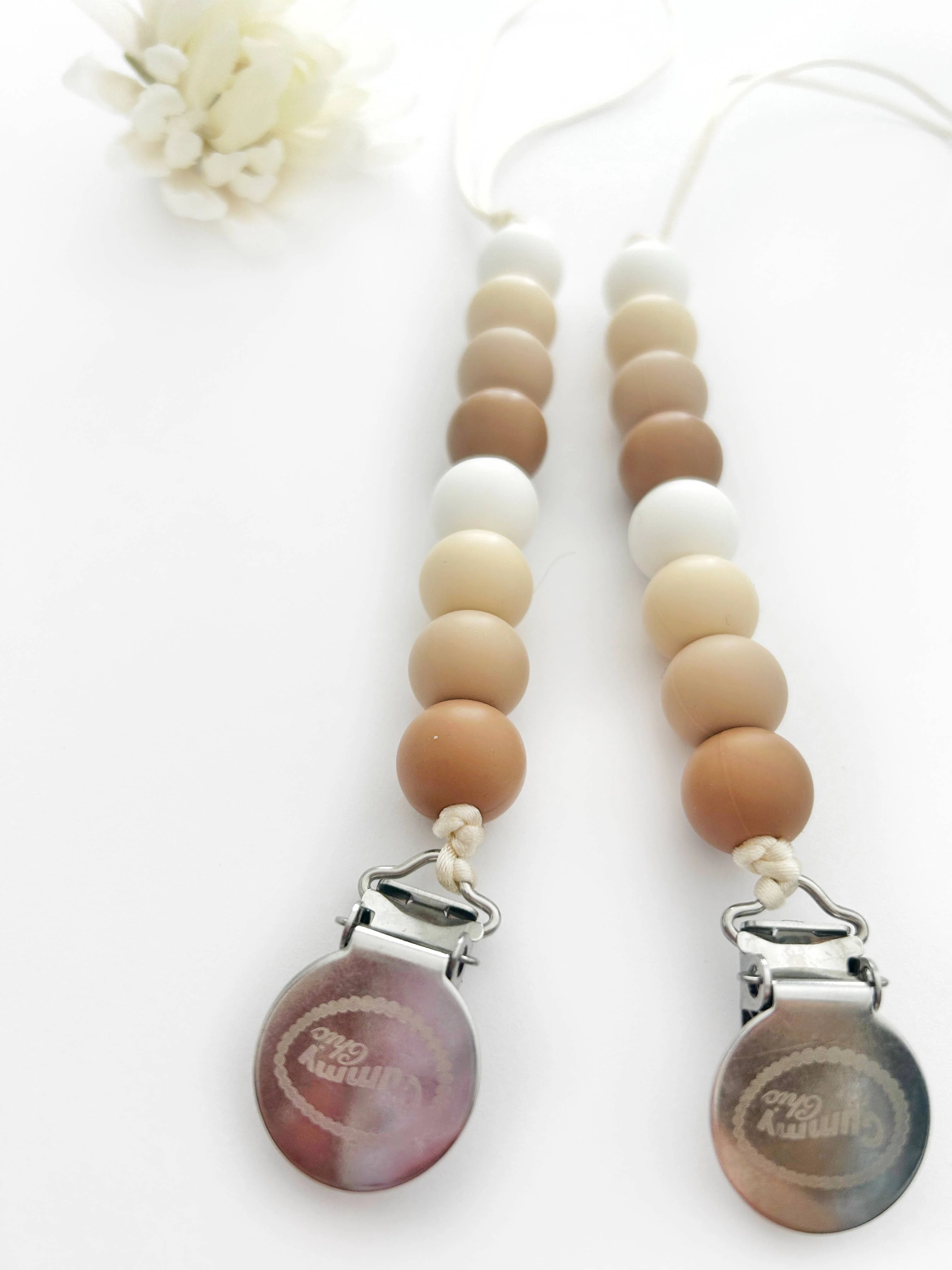 Neutral Beige Silicone Beaded Pacifier Clip - Image 5