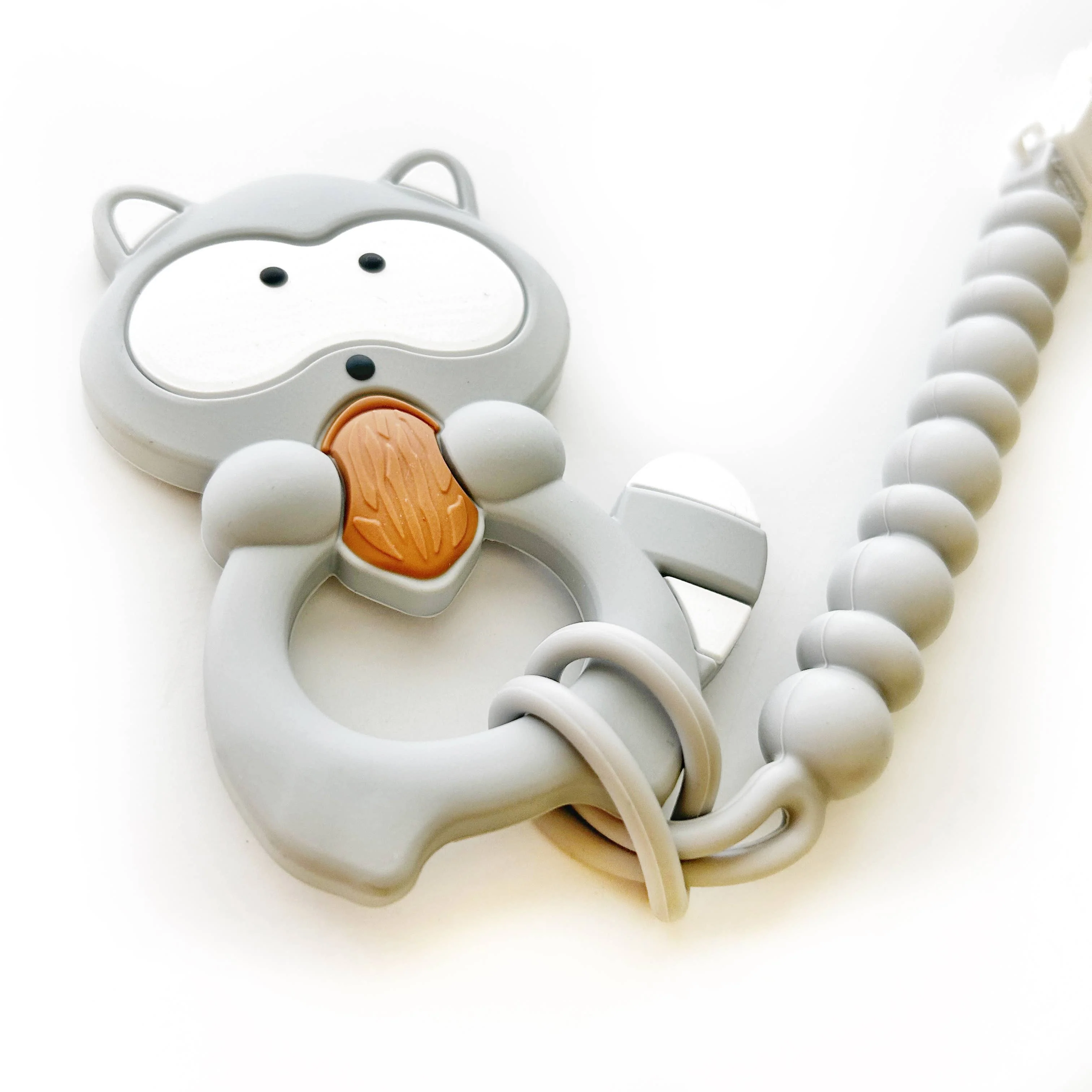 Raccoon Woodland Creature Silicone Teething Toy with Clip - Image 4