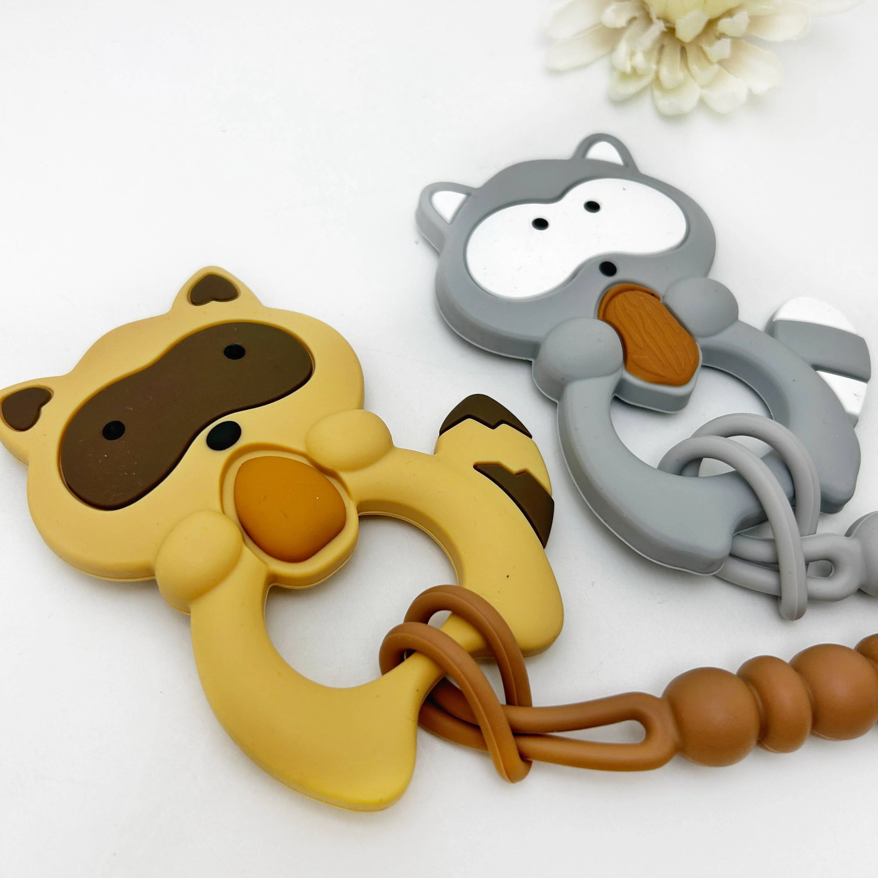 Raccoon Woodland Creature Silicone Teething Toy with Clip - Image 5