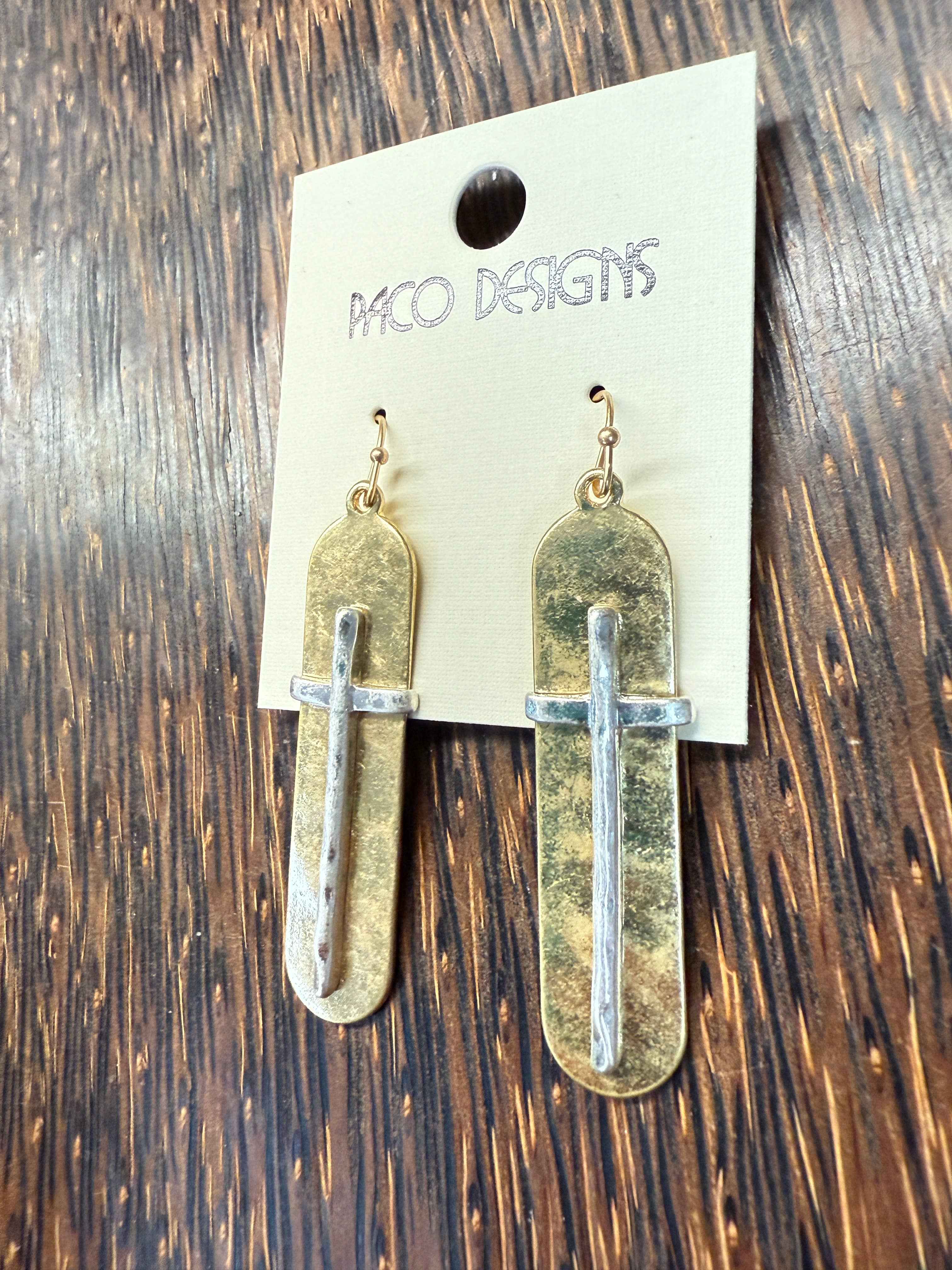 Hammered Cross Oval Earrings - Image 2