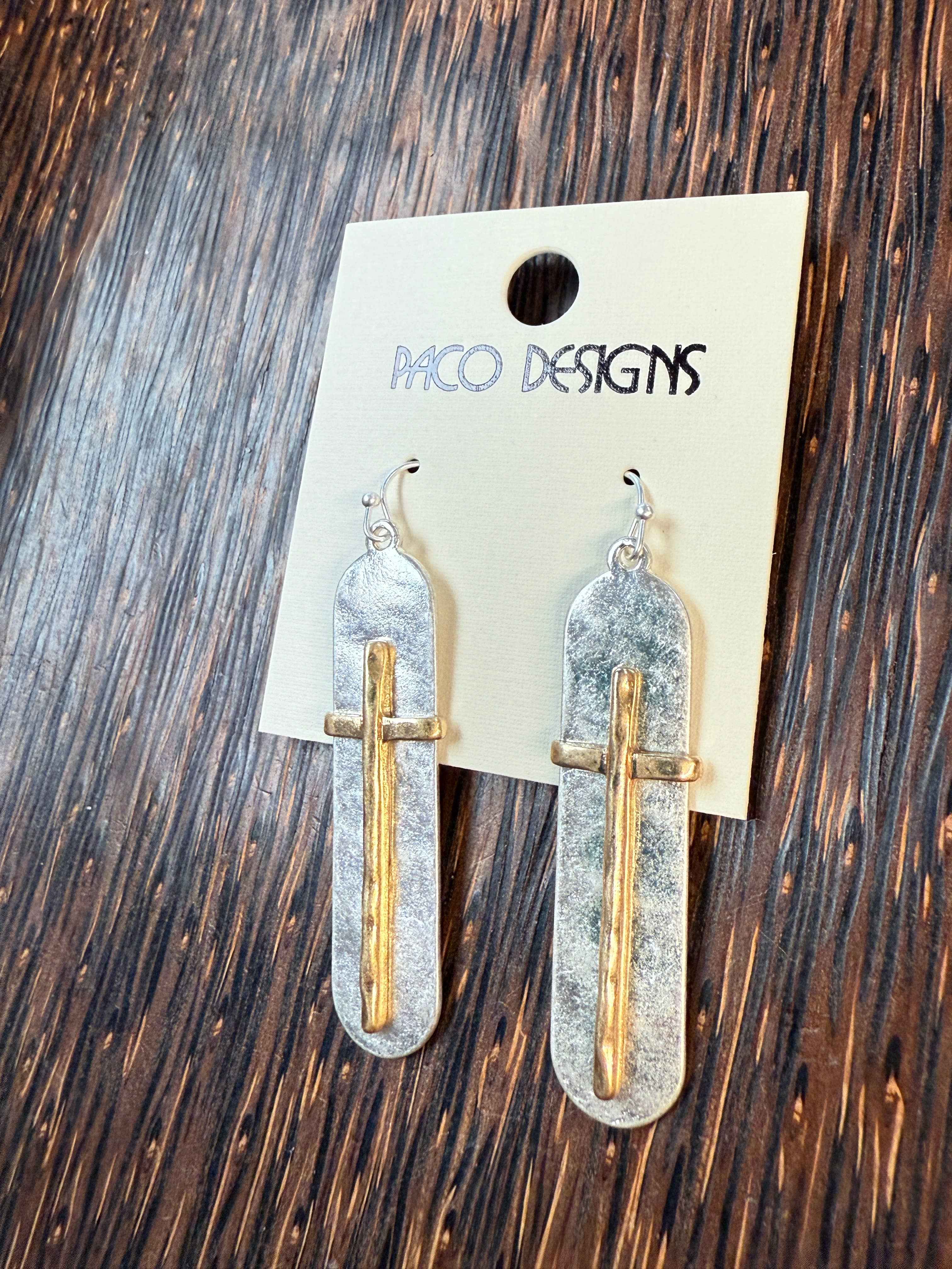 Hammered Cross Oval Earrings - Image 3