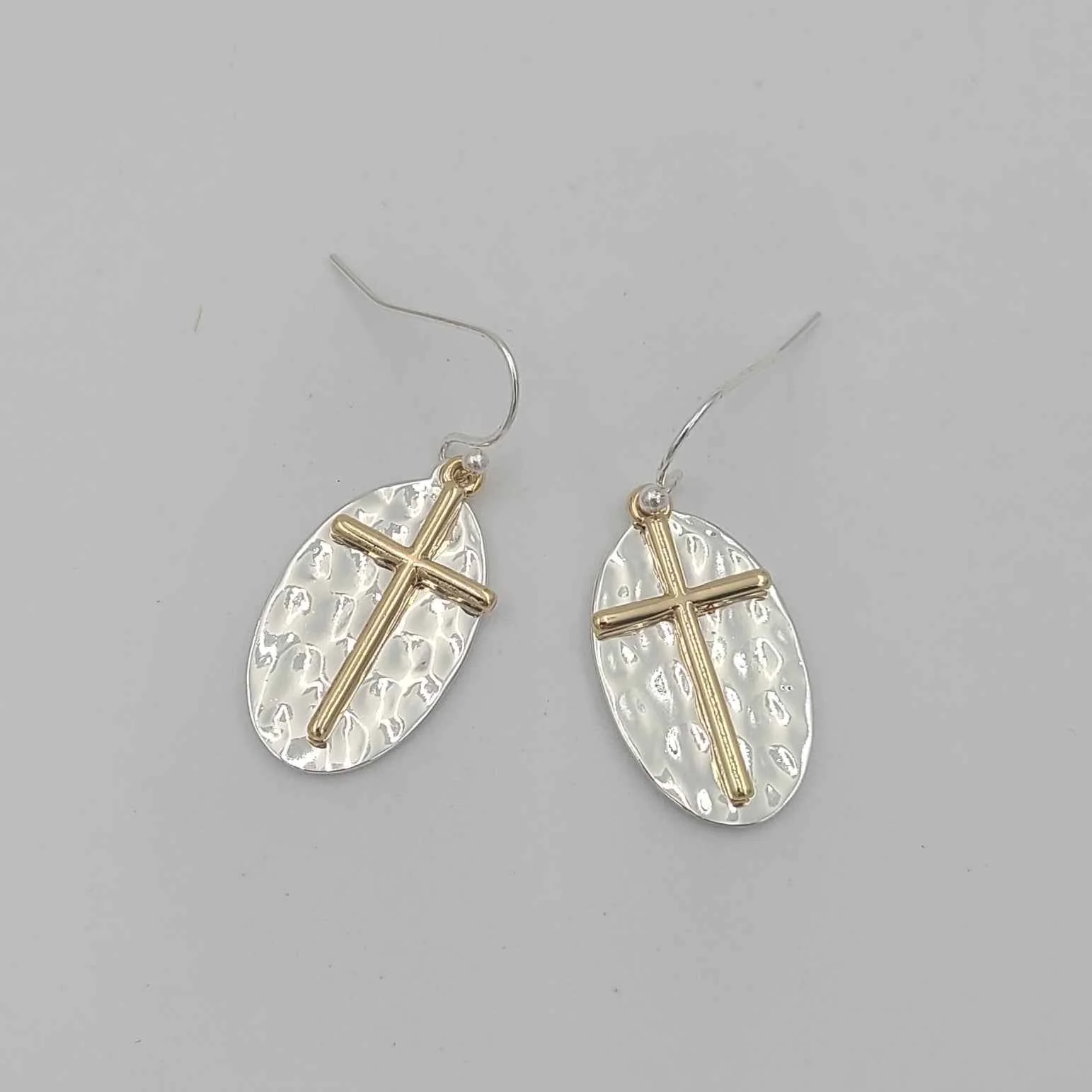 Hammered Two-Tone Cross Earrings