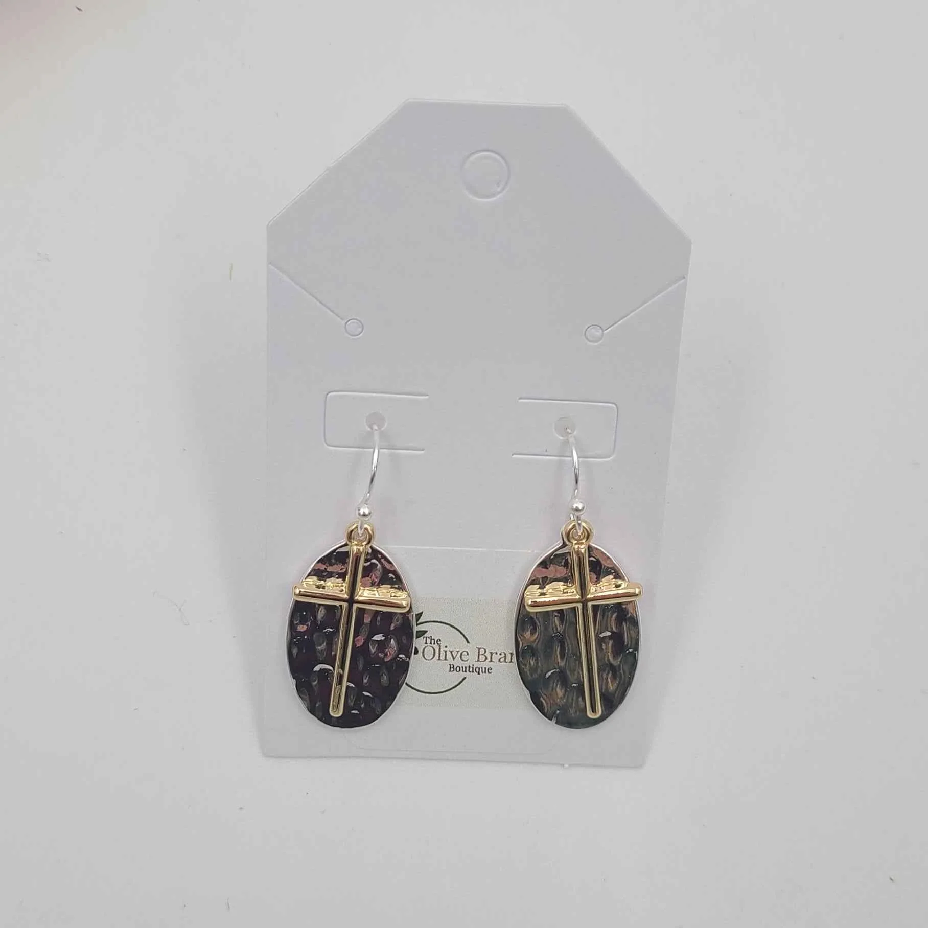 Hammered Two-Tone Cross Earrings - Image 2