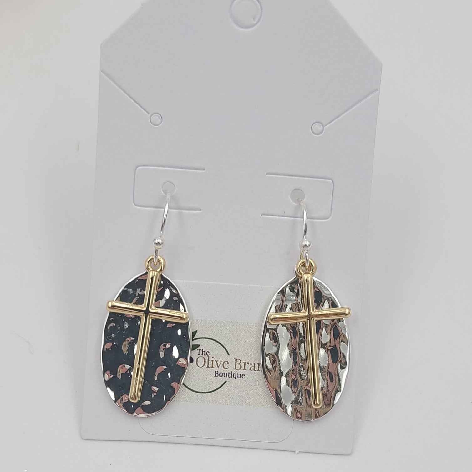 Hammered Two-Tone Cross Earrings - Image 3