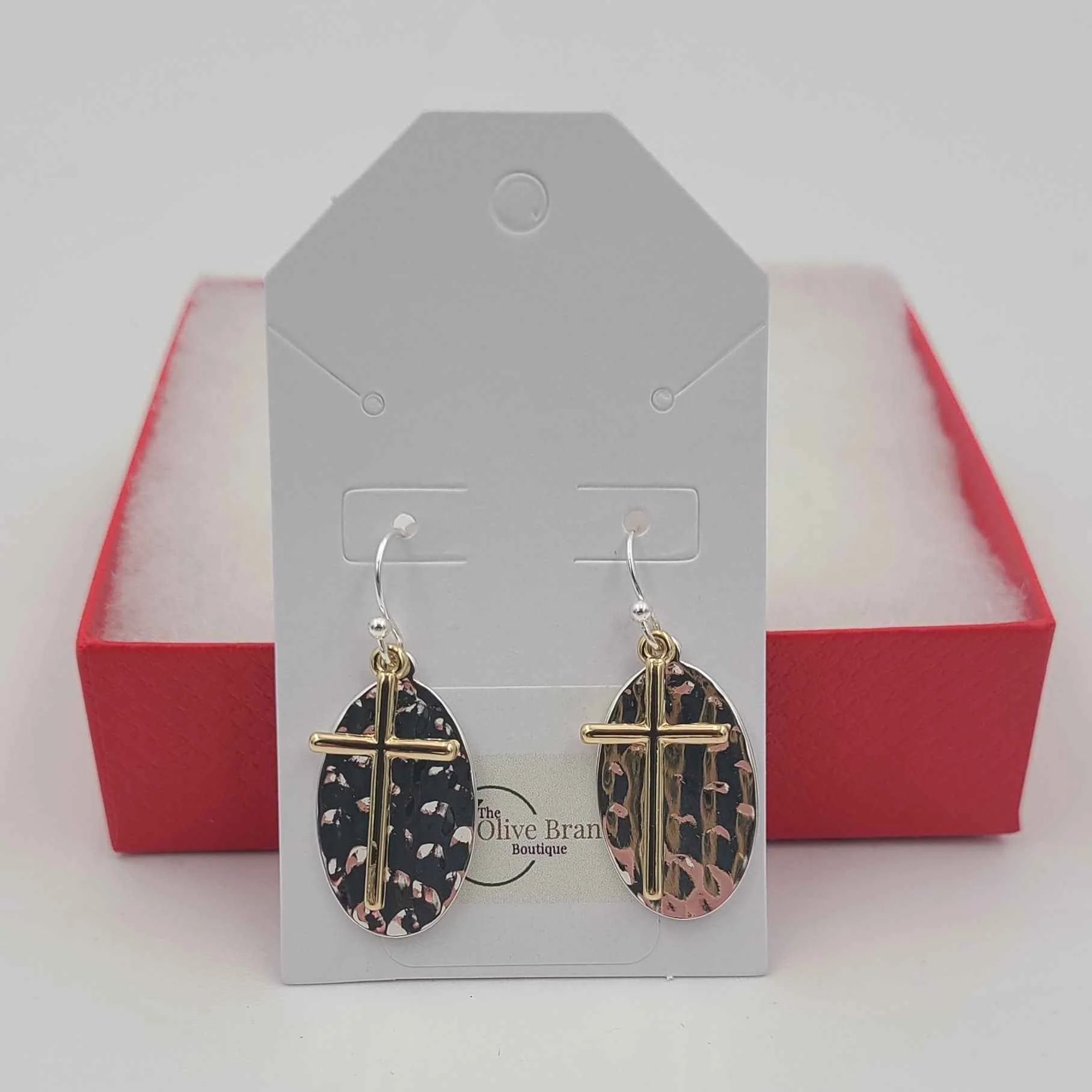 Hammered Two-Tone Cross Earrings - Image 4