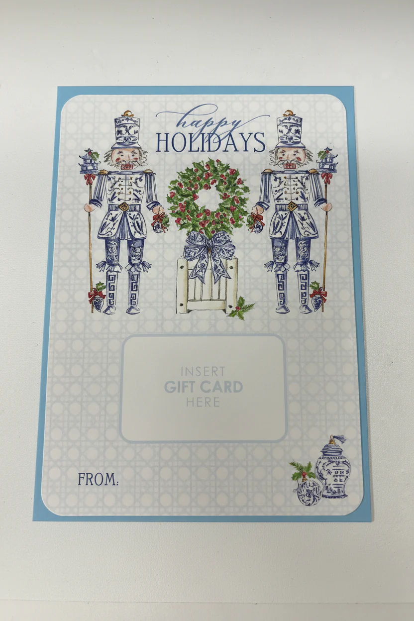 Hand Painted Happy Holidays Blue Nutcrackers Gift Card Greeting