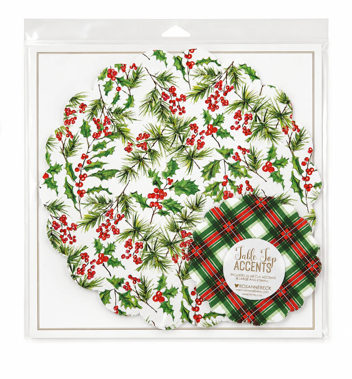 Hand Painted Holly & Berries Doily Set