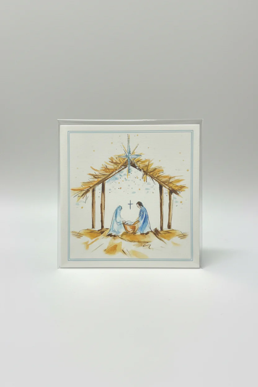 Hand Painted Nativity Scene Enclosure Card