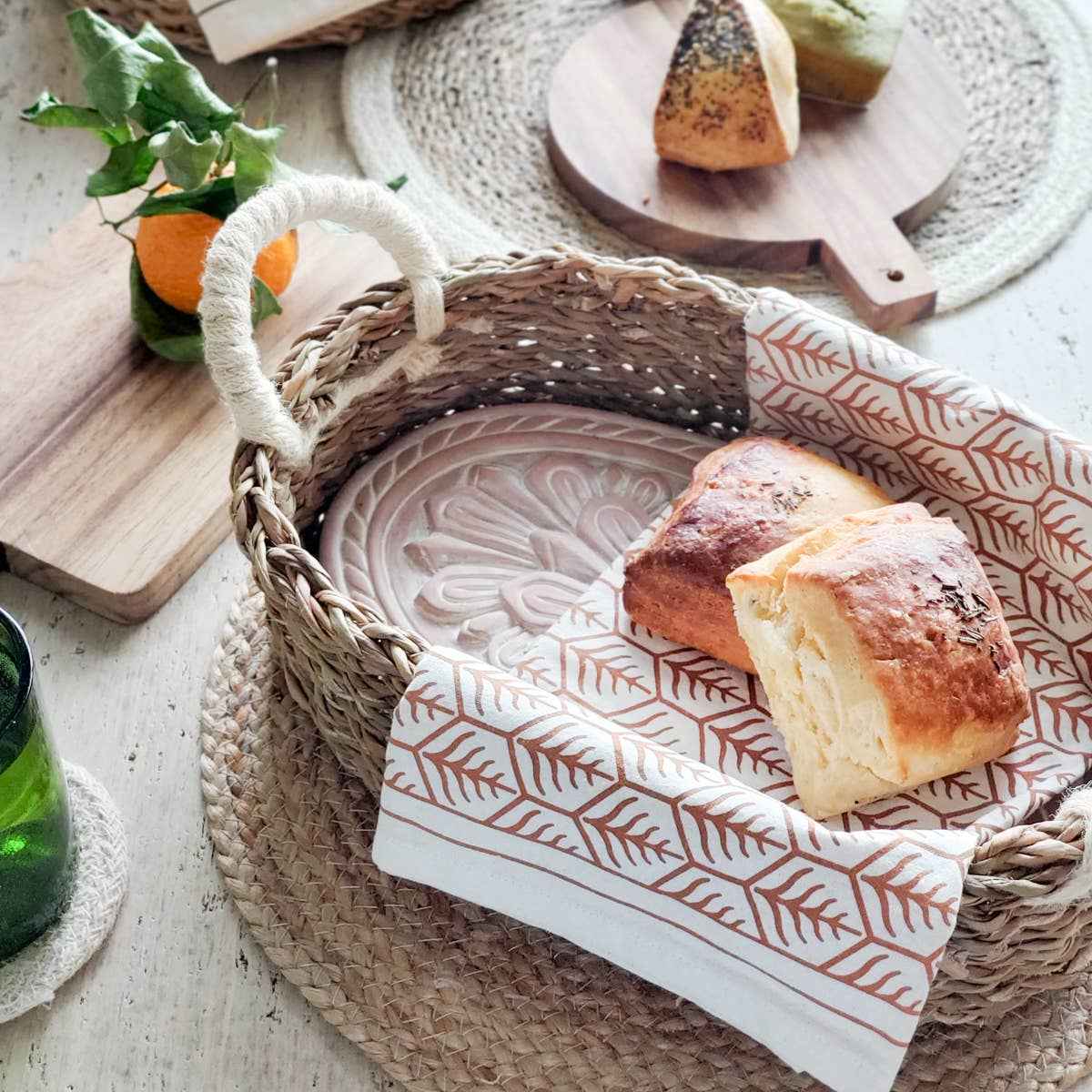 Handmade Bread Warmer & Wicker Basket - Flower - Image 2