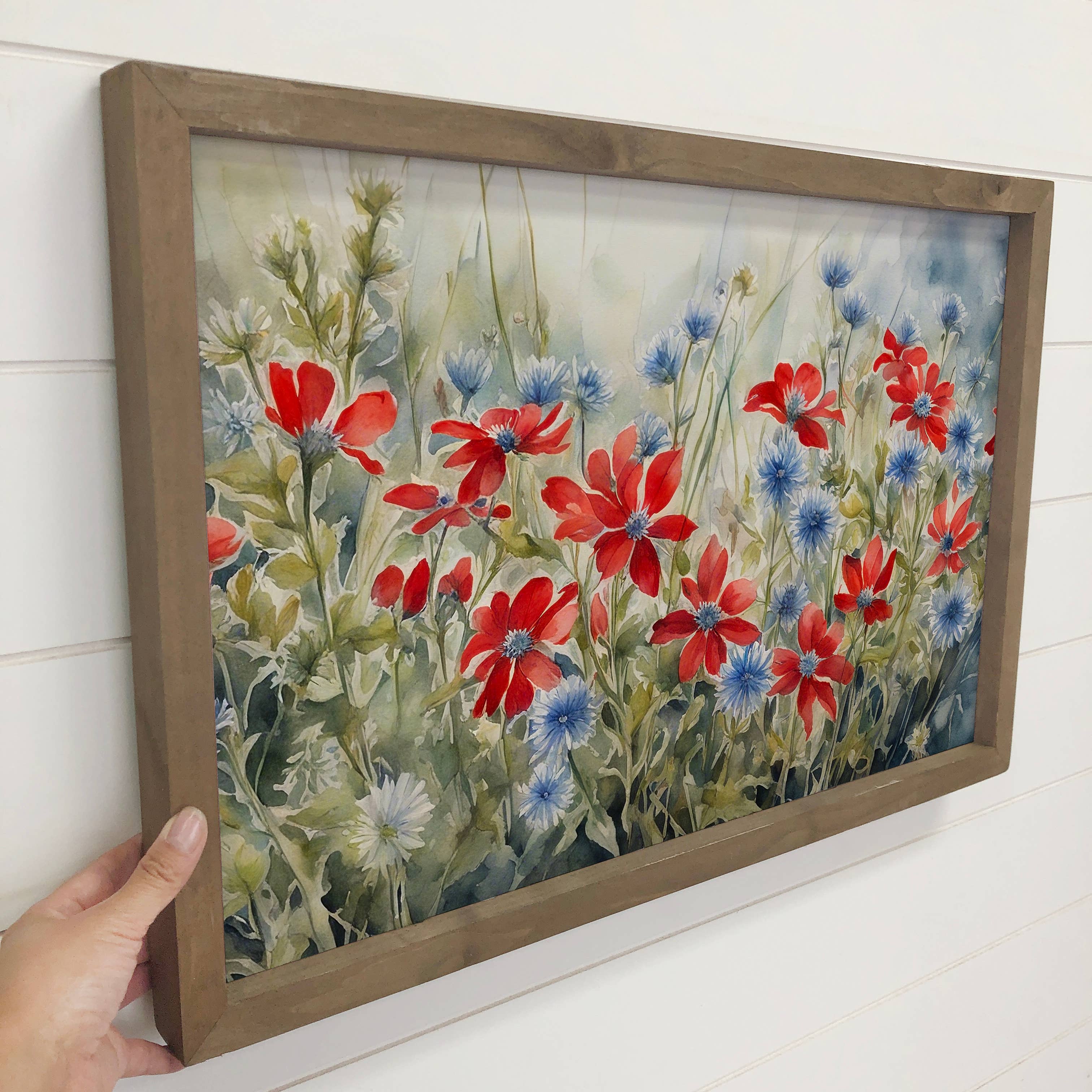 Red White Blue Flowers - Flower Canvas Art - Wood Framed Art - Image 2