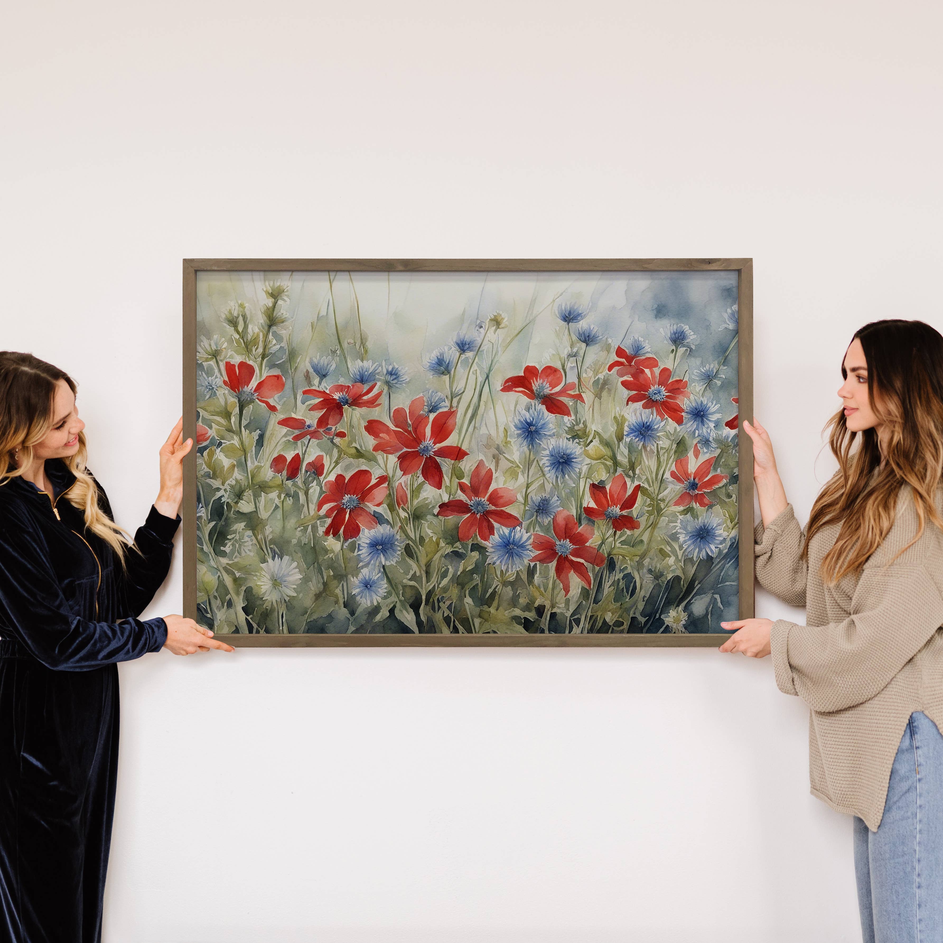 Red White Blue Flowers - Flower Canvas Art - Wood Framed Art - Image 3