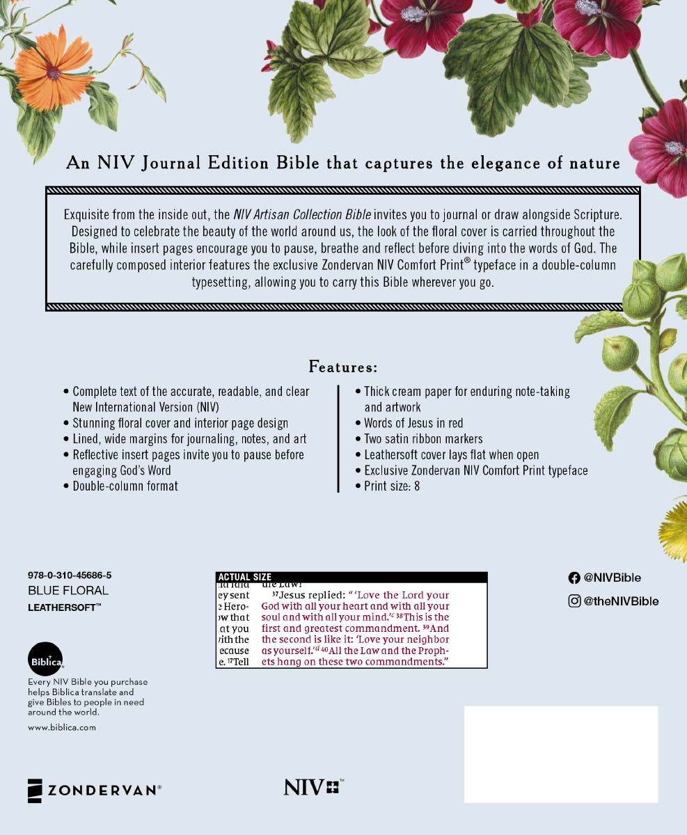 NIV Artisan Collection Bible Leathersoft Blue Floral - Image 4