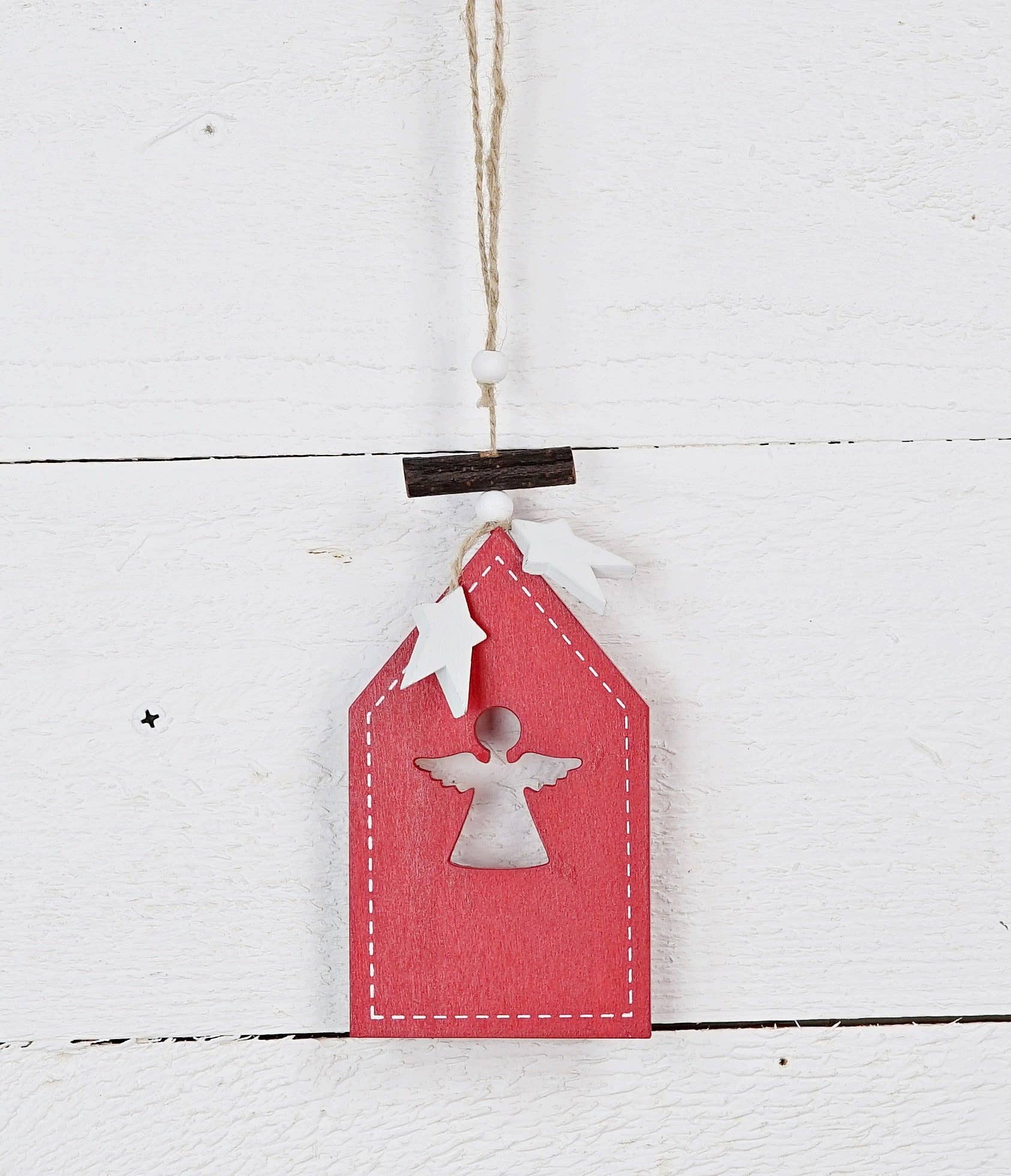 WOODEN ORNAMENT-RED TAG W/ANGEL CUTOUT - Image 2