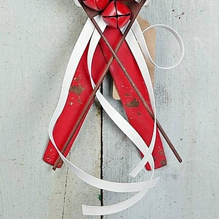 13inL Distressed Red Metal Ski Ornament - Image 3