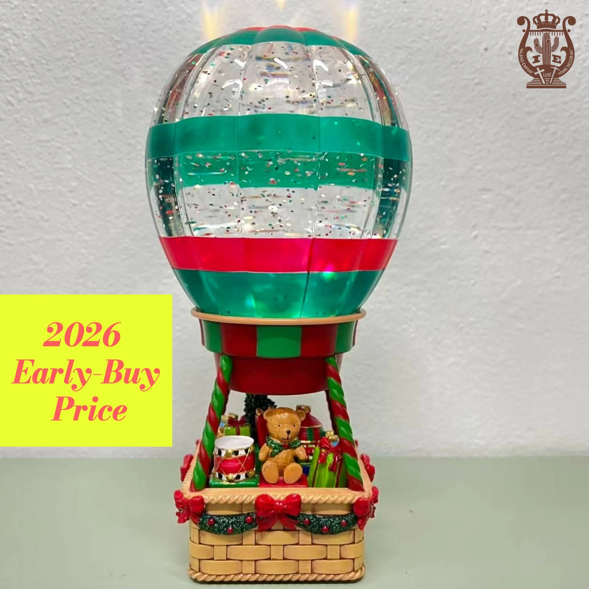 10" B/O Lighted Bear Balloon Glitter Globe Christmas Decor