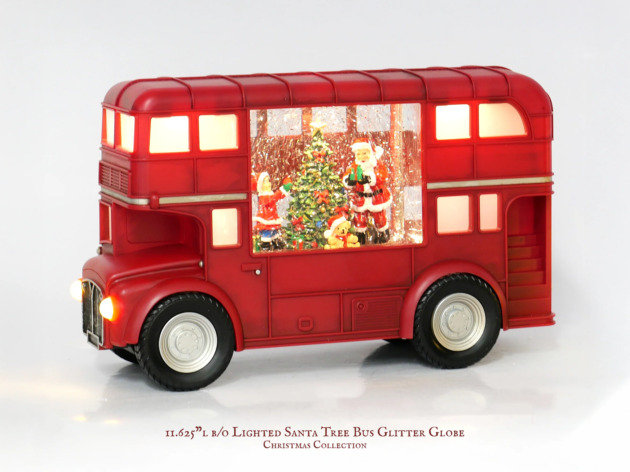 11.625" B/O Lighted Santa Tree Bus Glitter Globe - Image 2