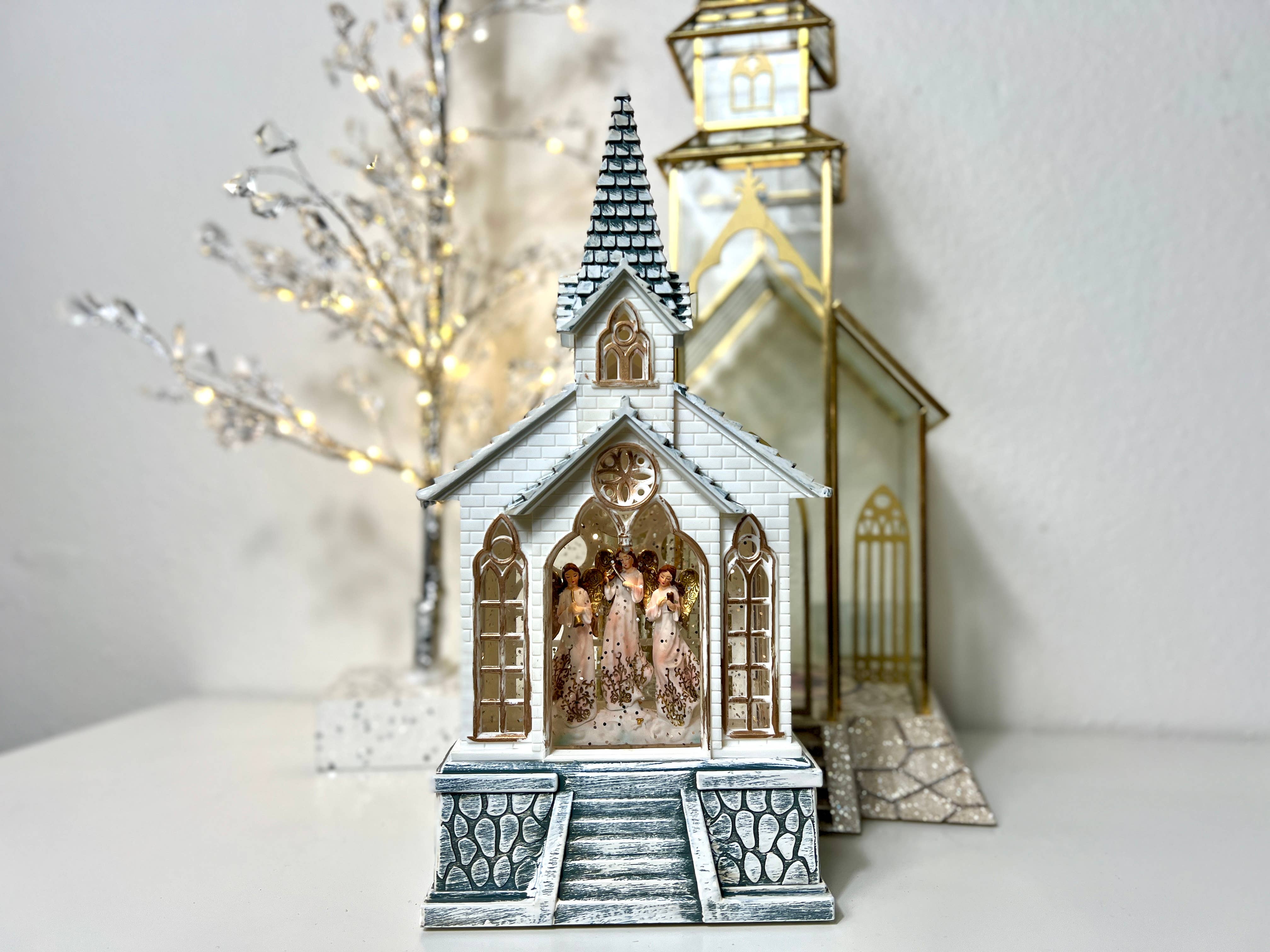 11" B/O Lighted Angel Church Glitter Globe - Nativity Decor - Image 6
