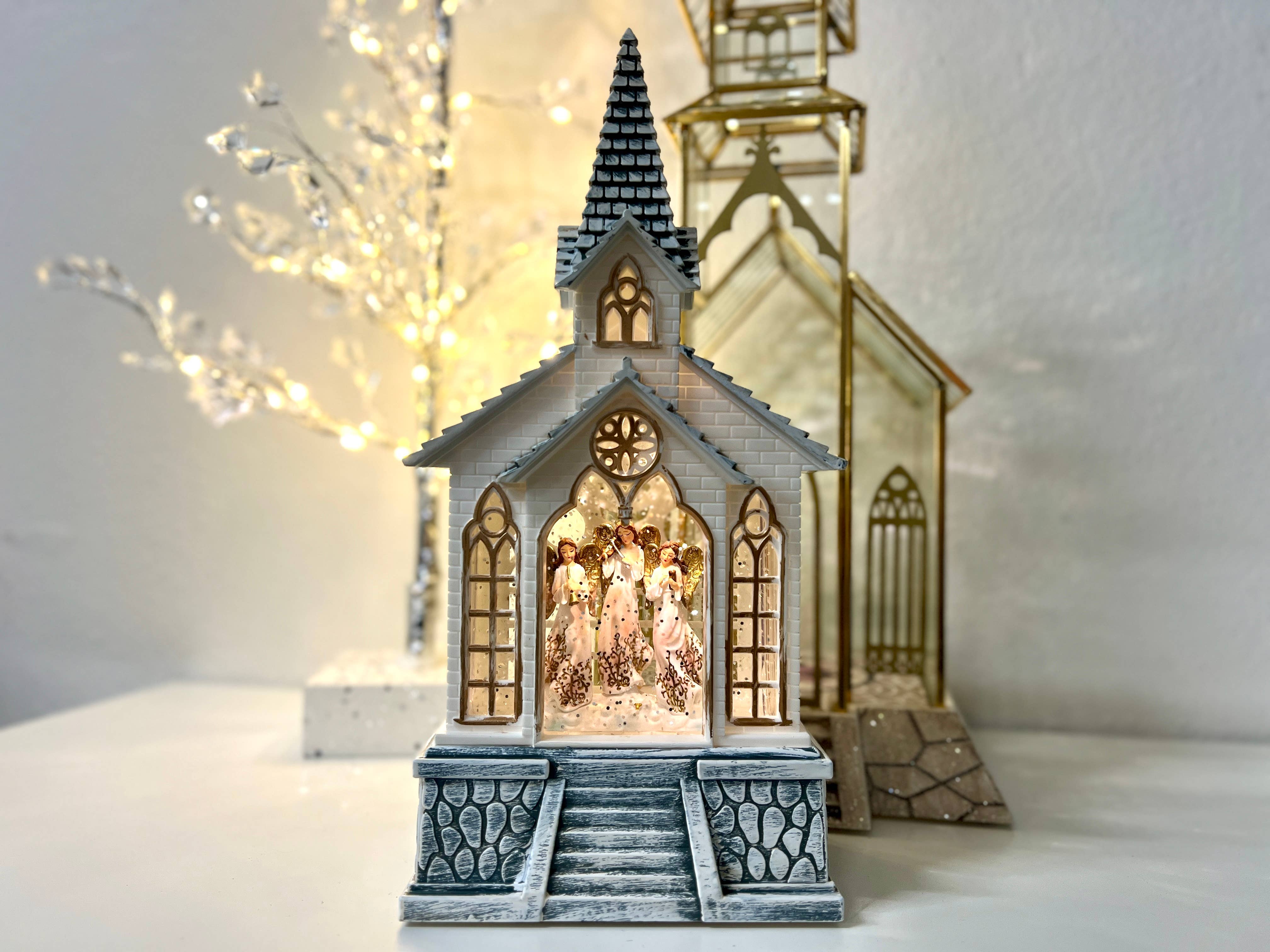 11" B/O Lighted Angel Church Glitter Globe - Nativity Decor - Image 7