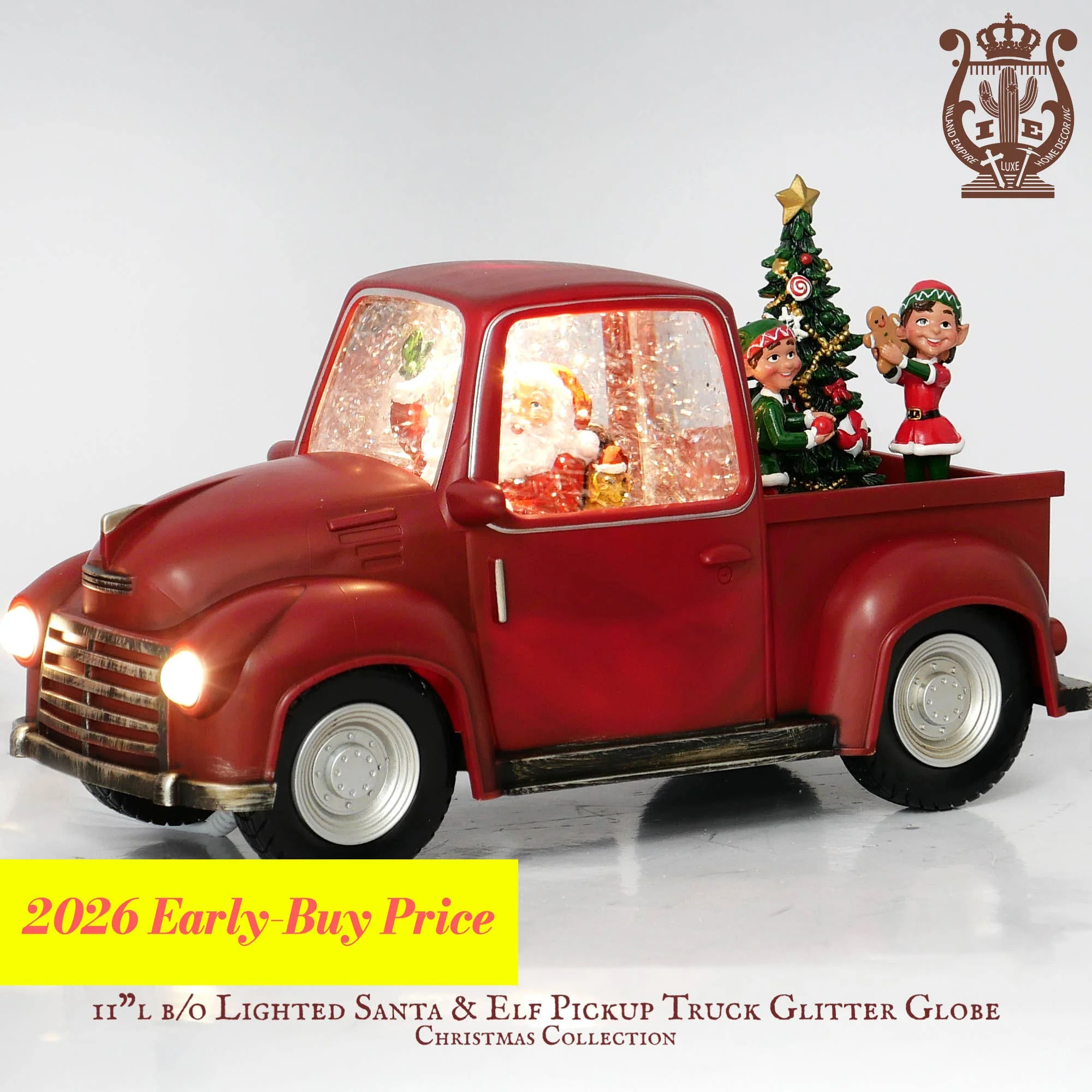 11" Red Truck Glitter Snow Globe, Santa & Puppy or Elf - Image 2