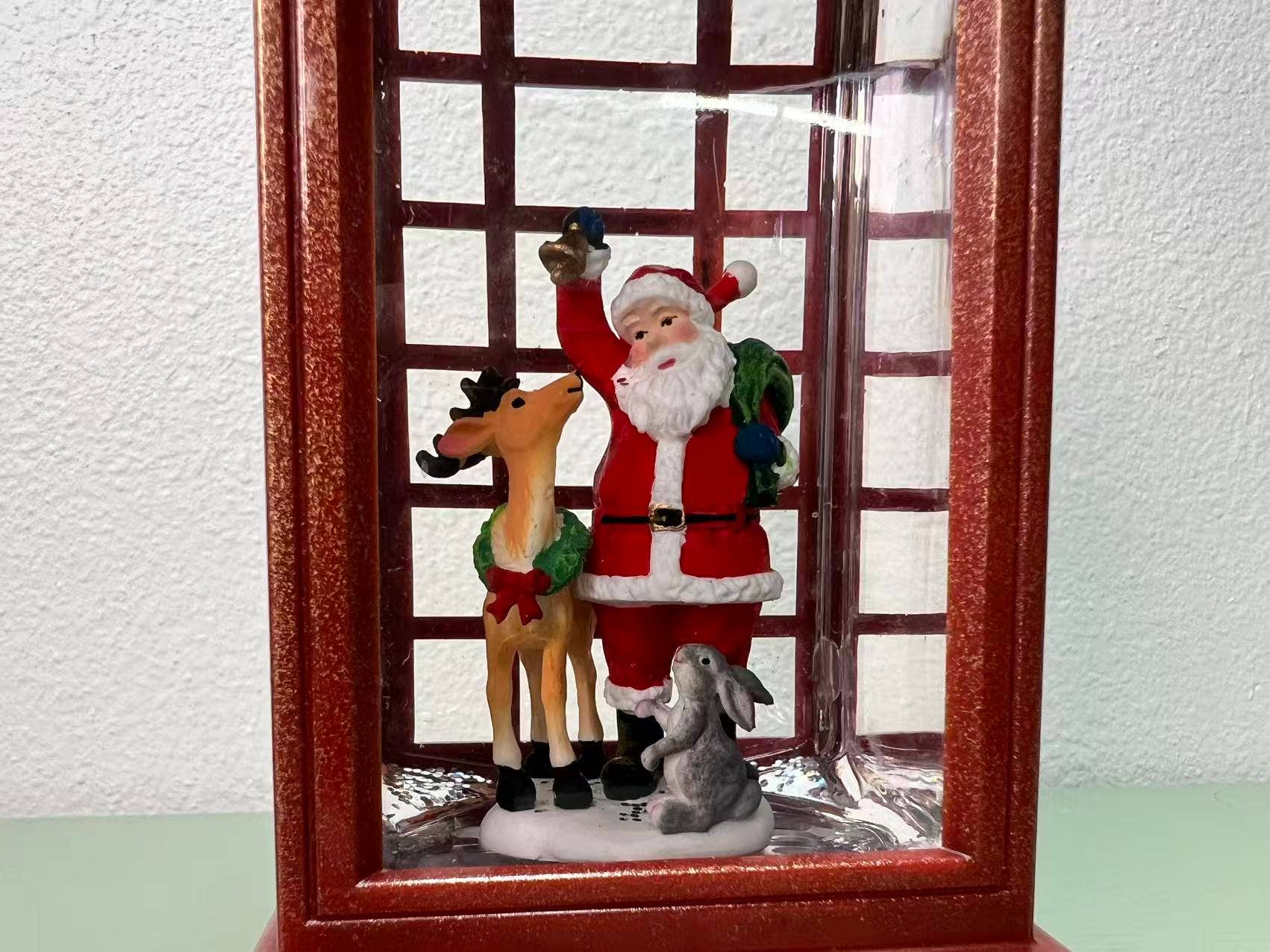 7.85” B/O Lighted Santa Phone Booth Lantern Glitter Globe - Image 3