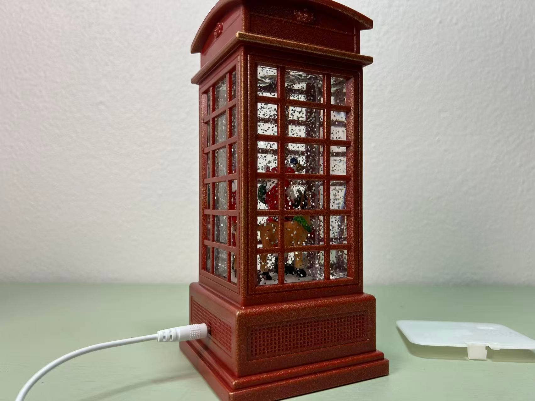 7.85” B/O Lighted Santa Phone Booth Lantern Glitter Globe - Image 5