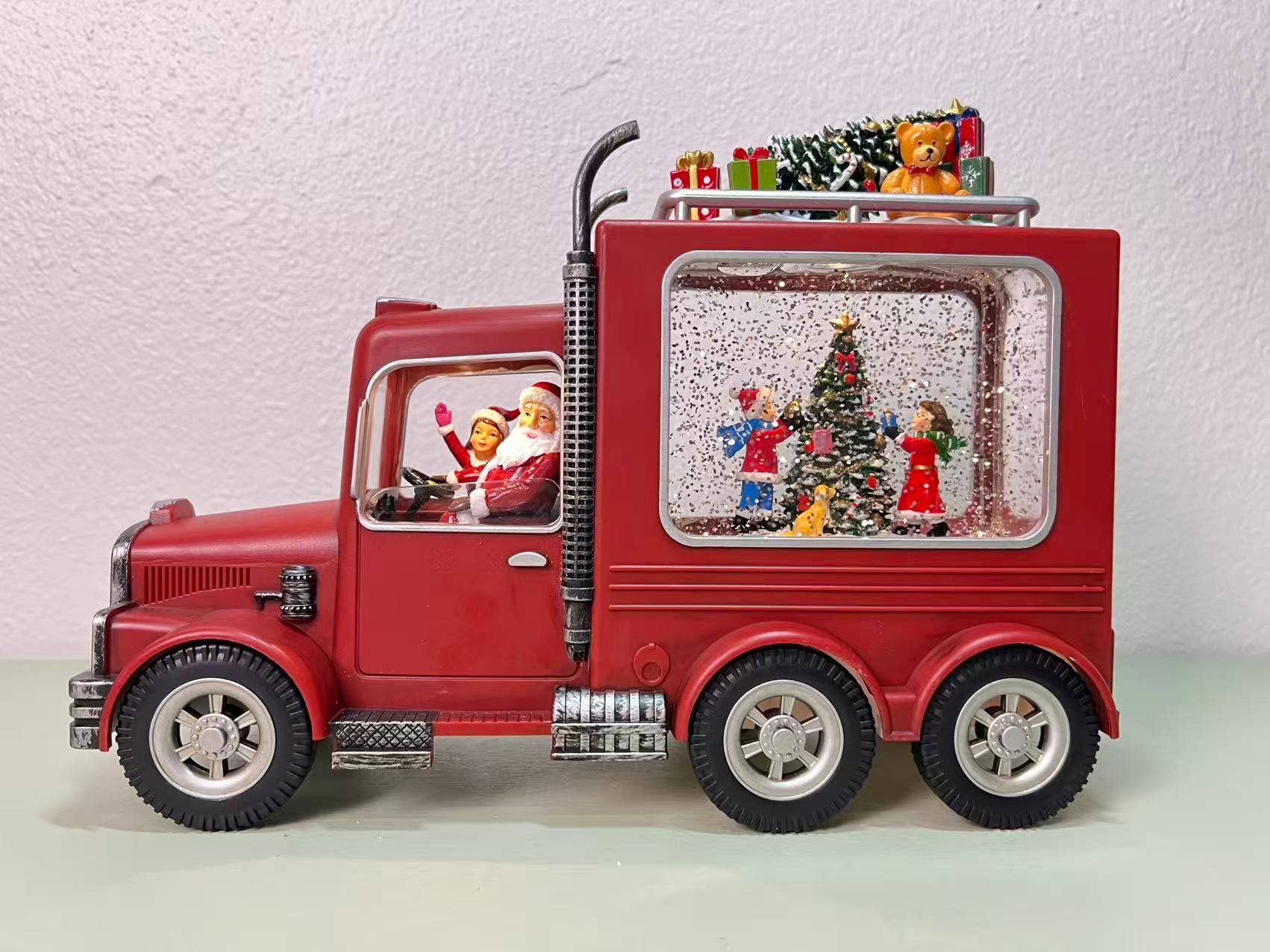 8.25" Lighted Santa Truck Glitter Snow Globe Holiday Decor - Image 2