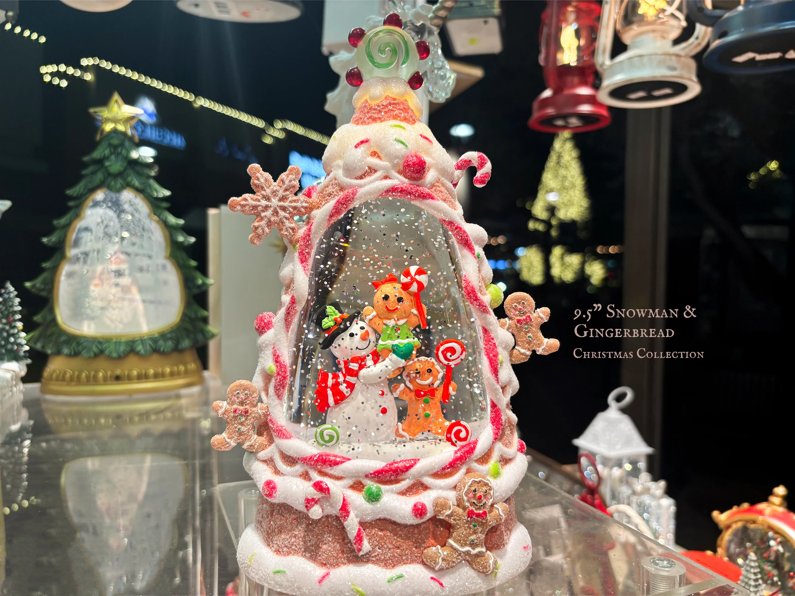 9.5" B/O Lighted Snowman & Gingerbread Glitter Globe, Xmas - Image 2