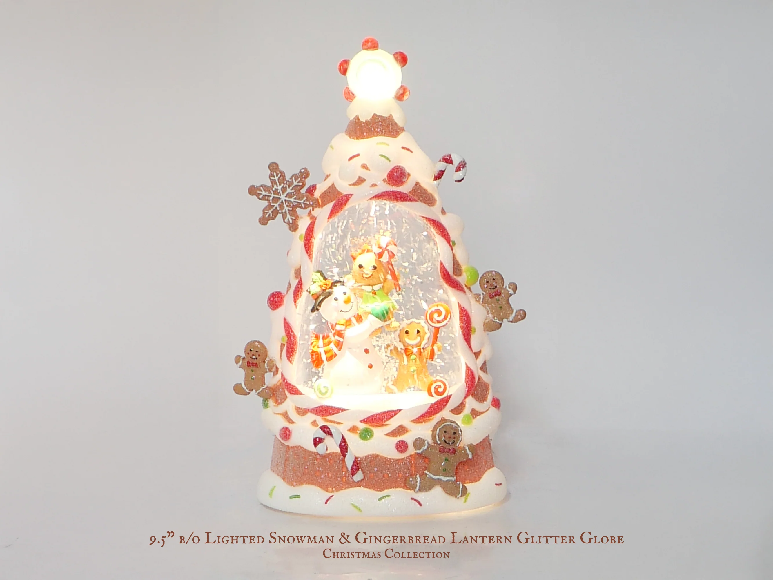 9.5" B/O Lighted Snowman & Gingerbread Glitter Globe, Xmas - Image 3