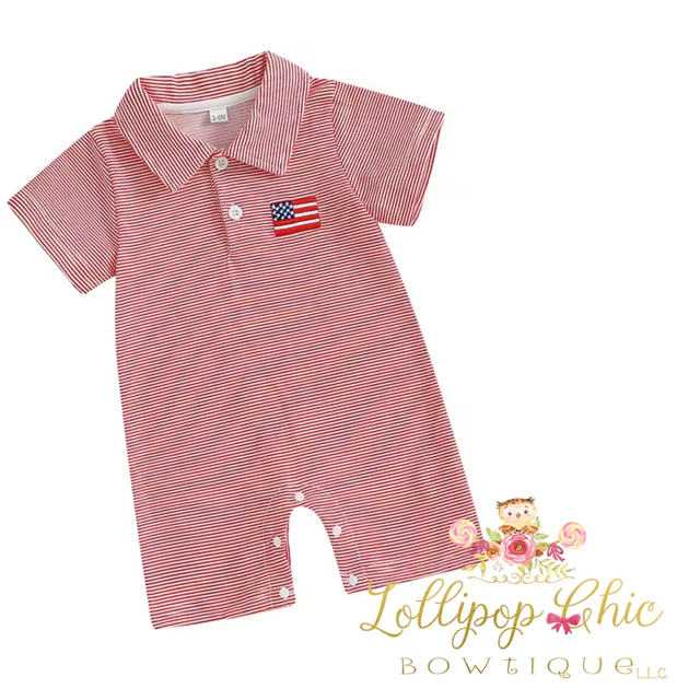 Infant Baby Boy Embordered Flag Romper : 0-3M