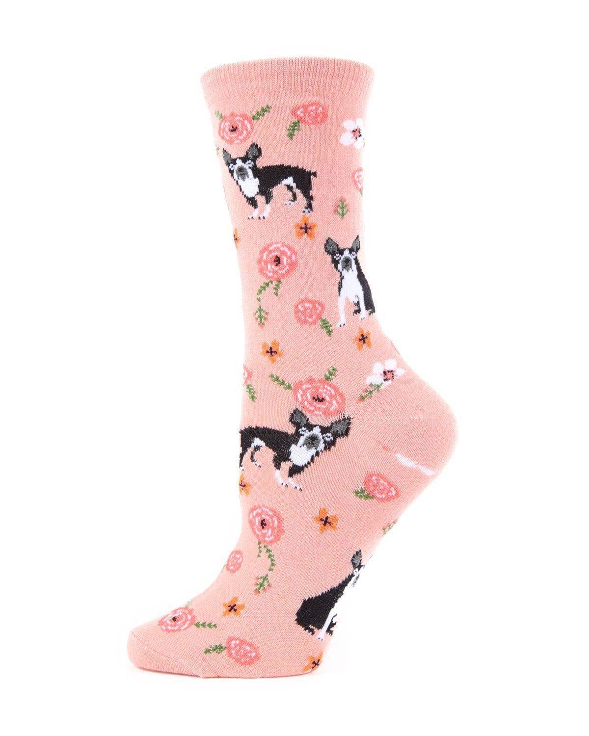 MeMoi French Bulldog and Roses Bamboo Crew Novelty Socks - Image 2