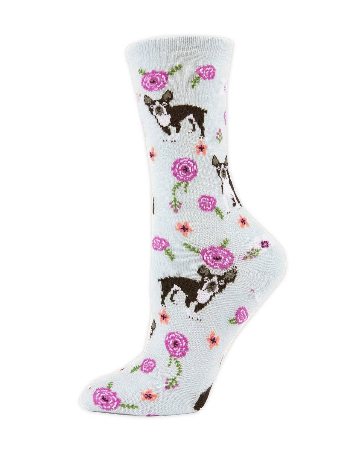MeMoi French Bulldog and Roses Bamboo Crew Novelty Socks - Image 4