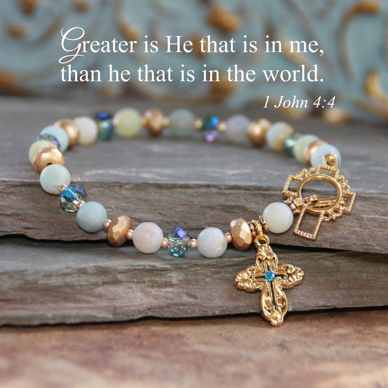Greater is He who is in Me Gemstone Bracelet