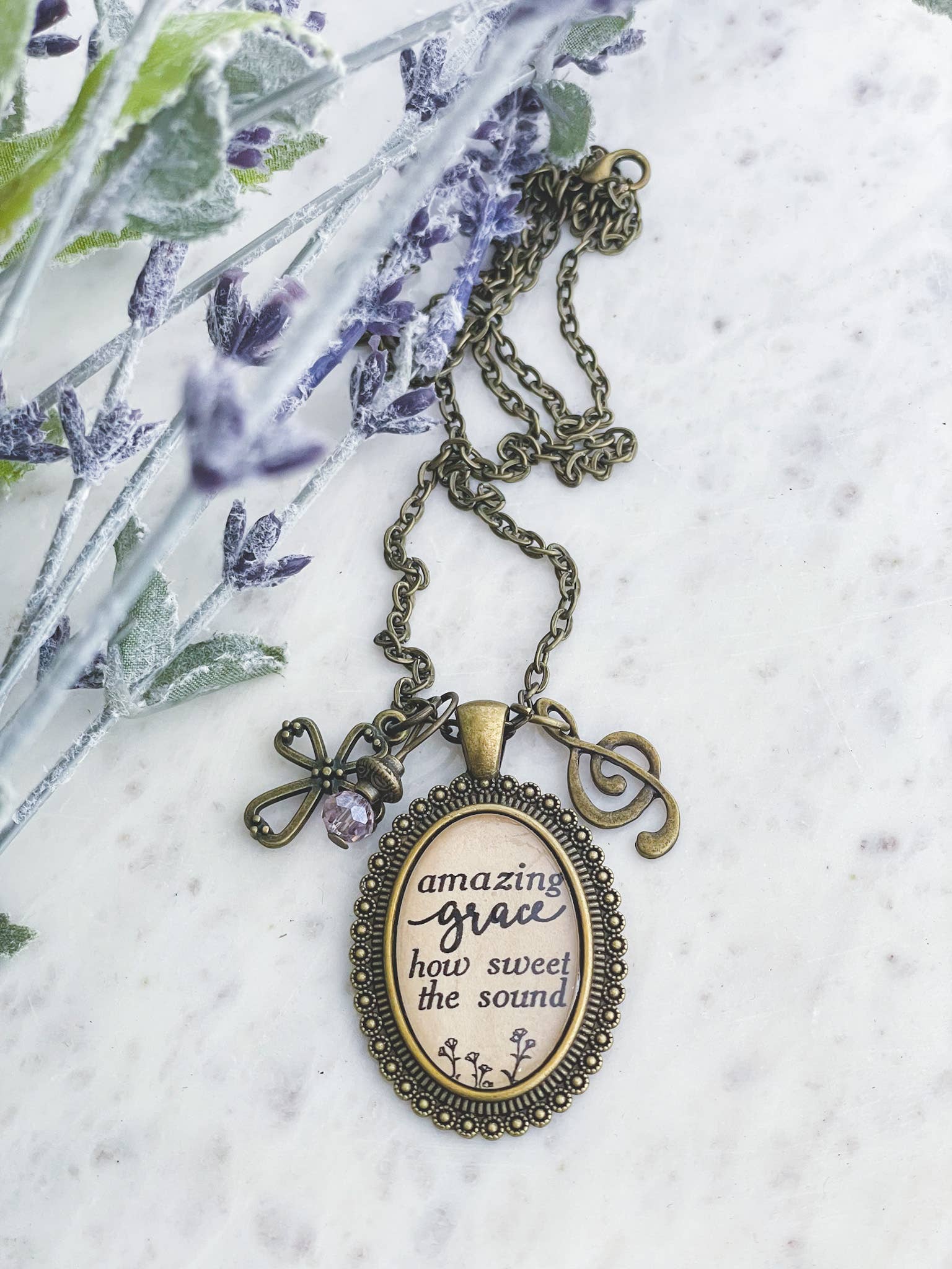 Amazing Grace hymn necklace Christian jewelry - Image 2