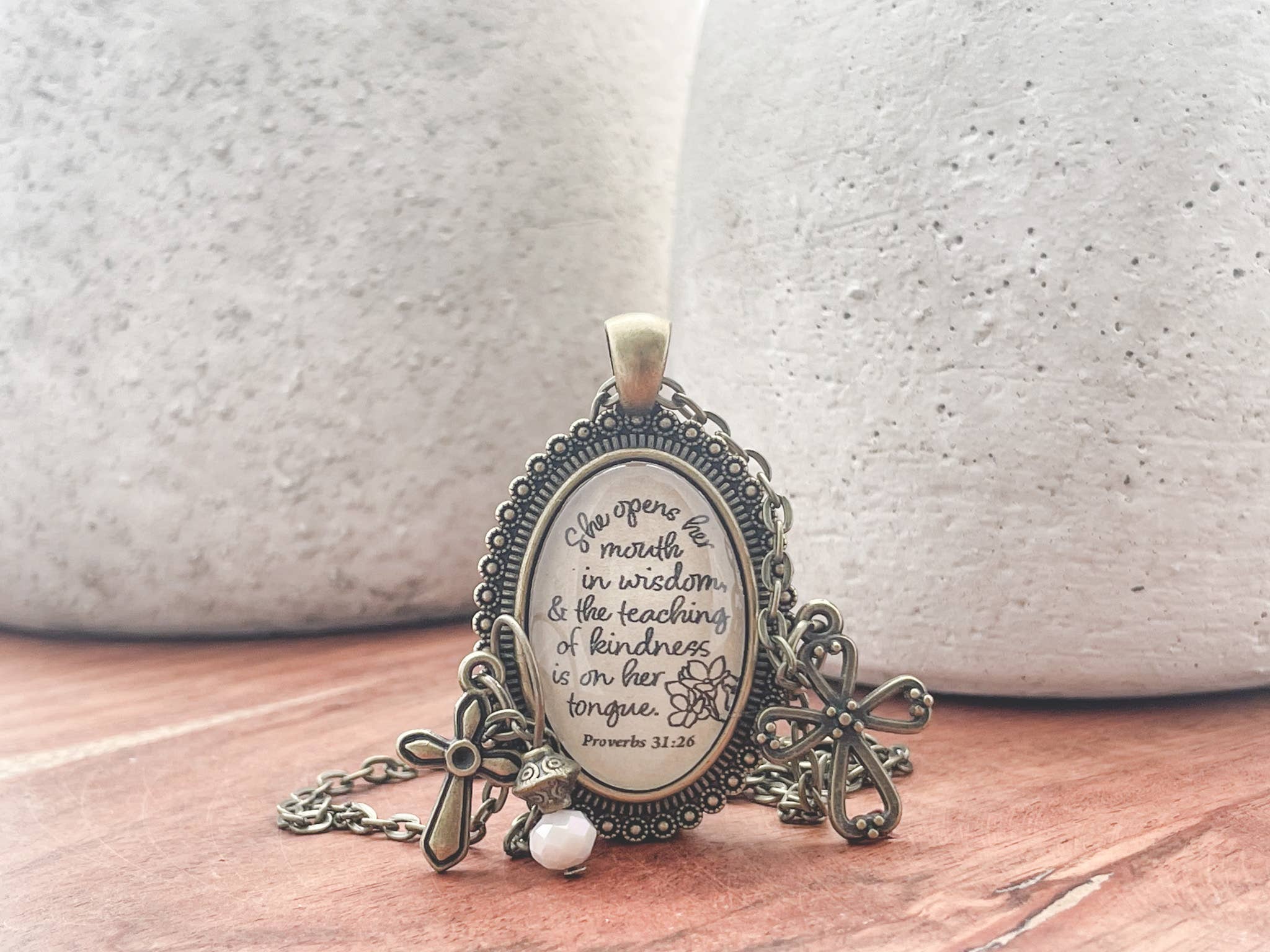 Proverbs 31:26 necklace for Christian boutique Mother's Day