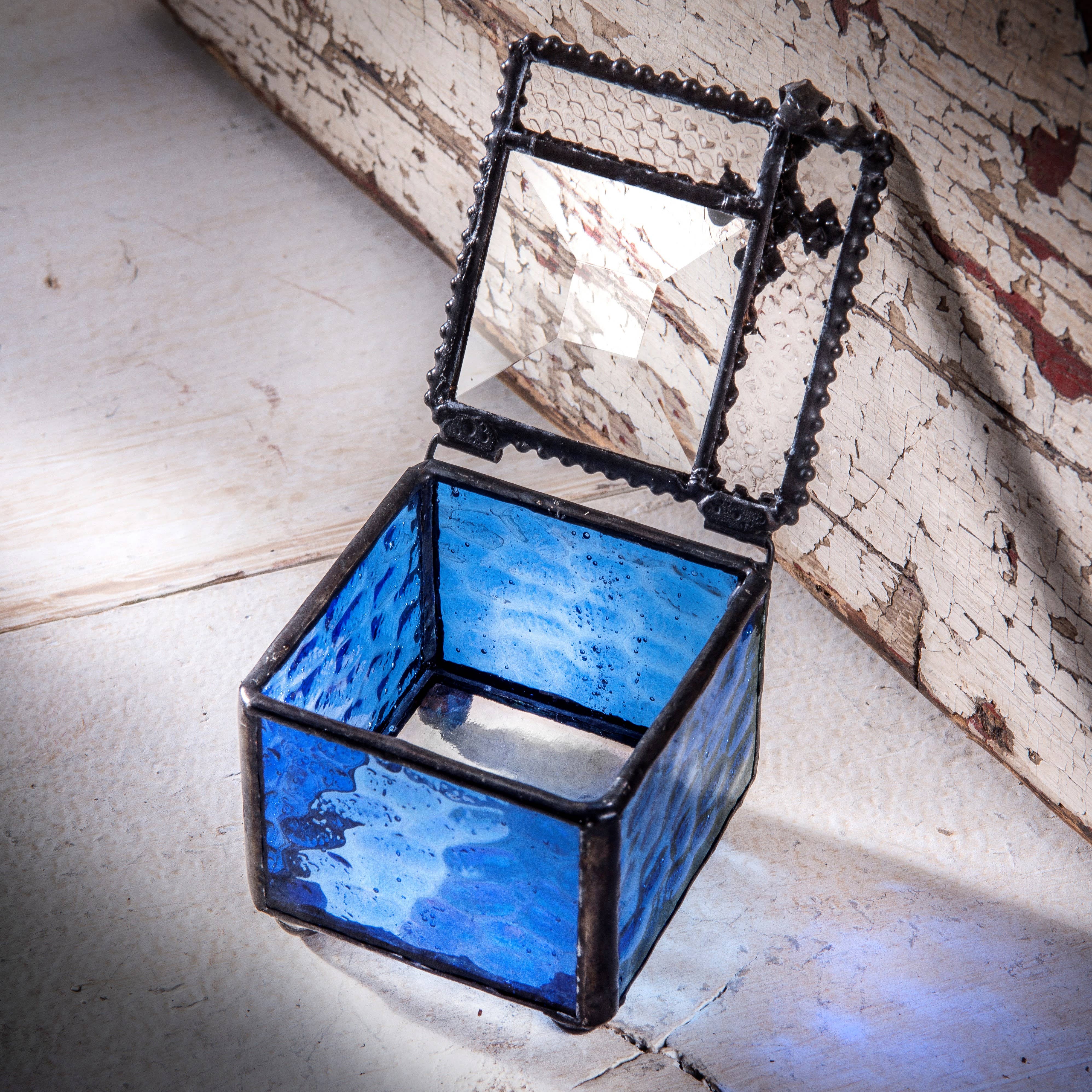 Blue Stained Glass Rosary Box With Cross - Image 3