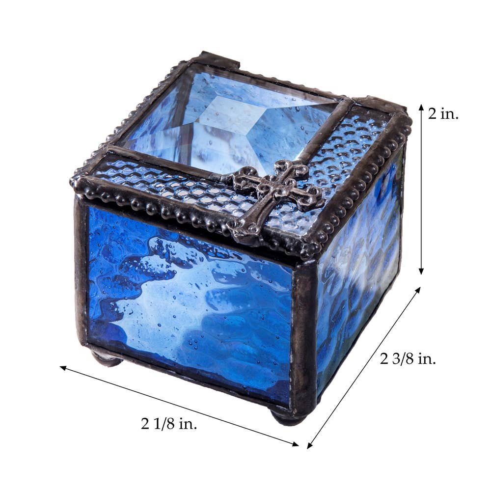 Blue Stained Glass Rosary Box With Cross - Image 4