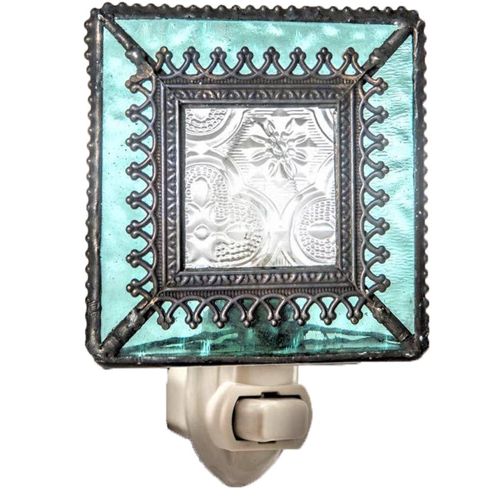 Turquoise Blue Stained Glass Decorative Night Light - Image 3